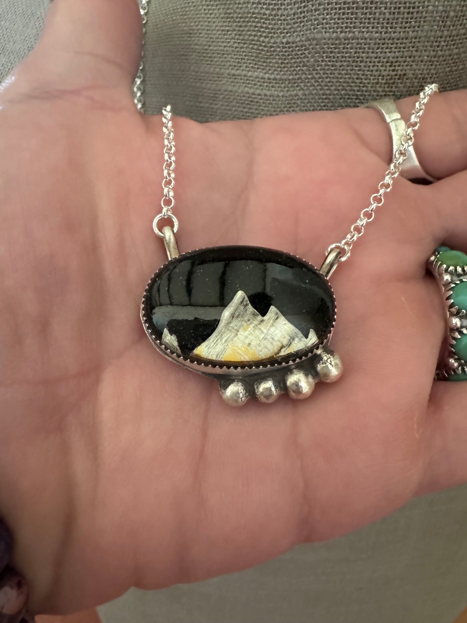 Handmade Sterling Silver Inlay Mountain 19" Necklace by Roaming Buffalo