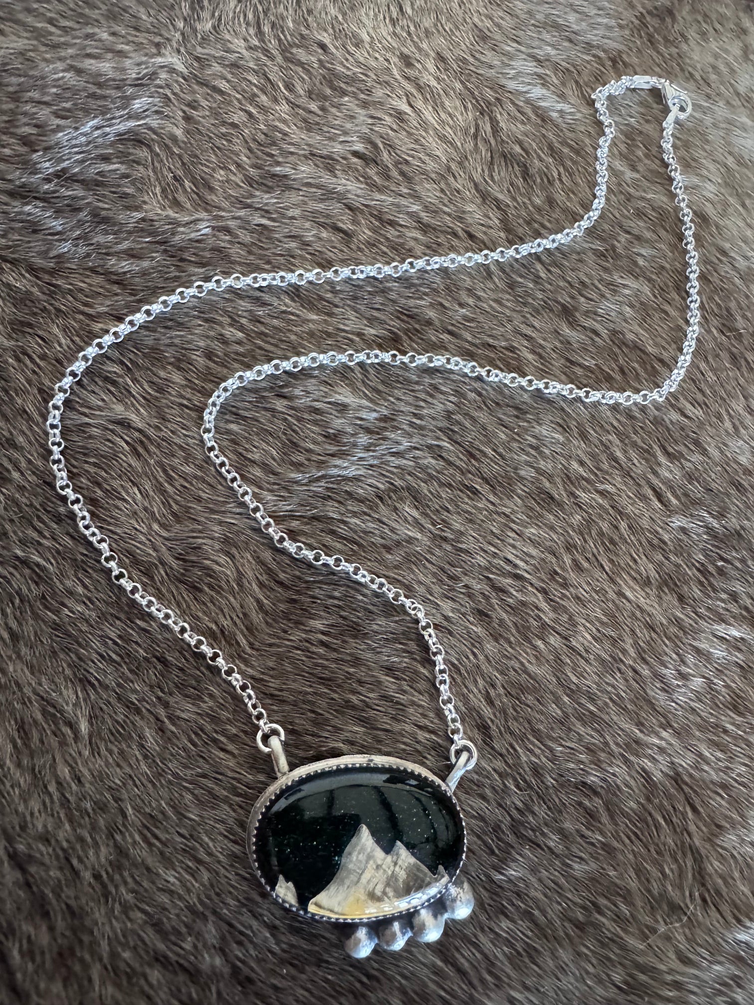 Handmade Sterling Silver Inlay Mountain 19" Necklace by Roaming Buffalo