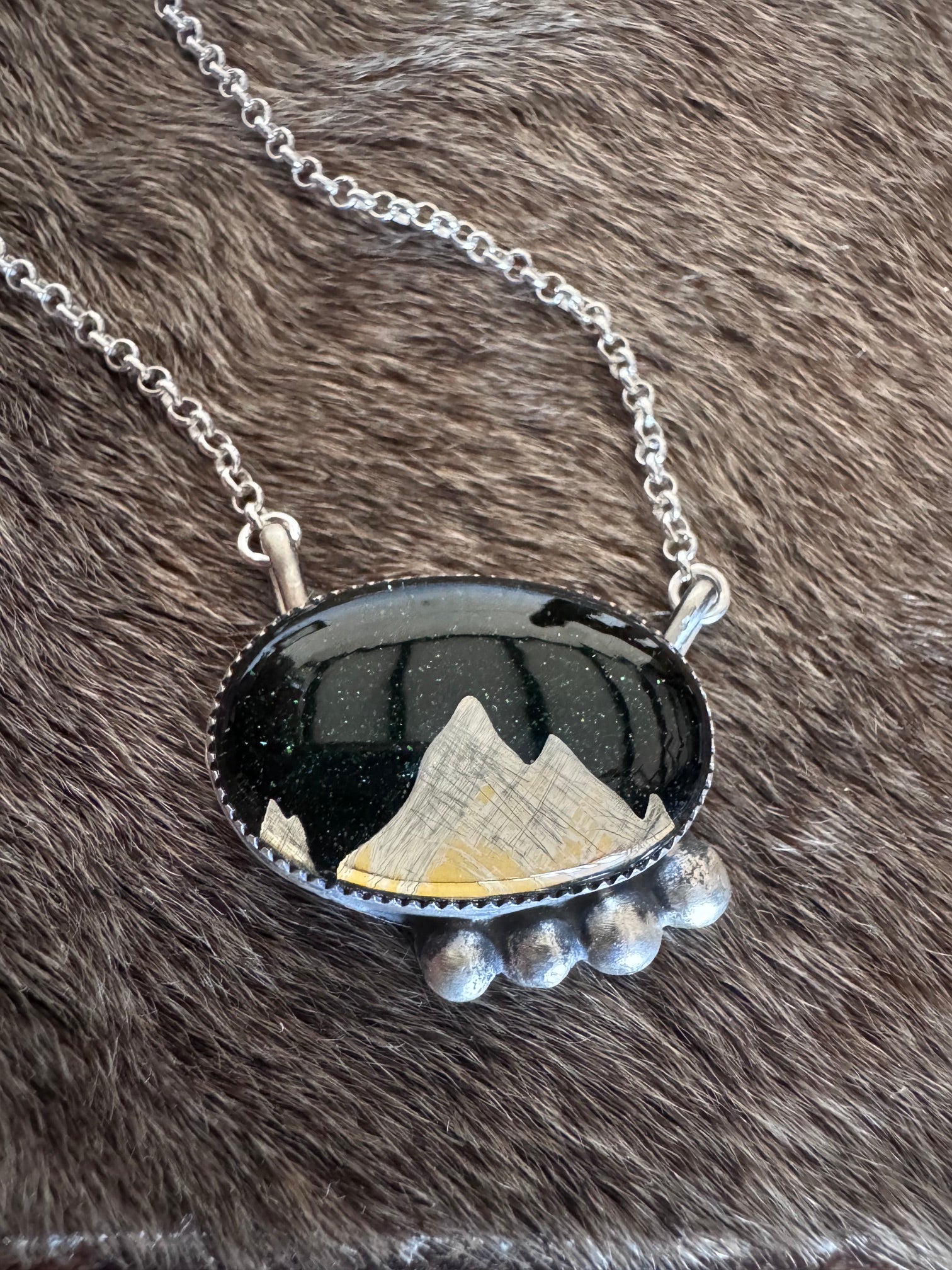 Handmade Sterling Silver Inlay Mountain 19" Necklace by Roaming Buffalo