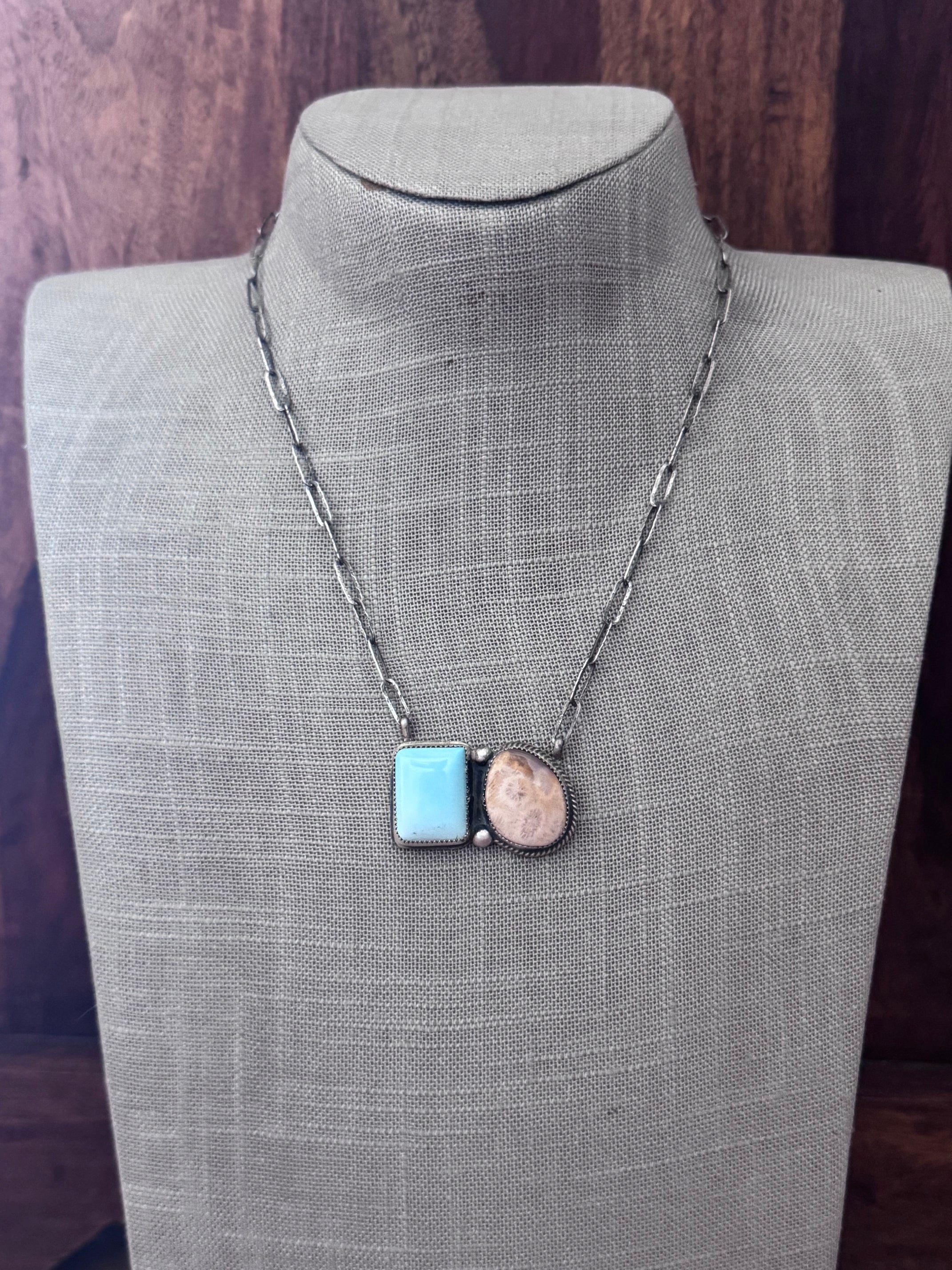 Handmade Sterling Silver Fossilized Coral & Carico Lake 18" Necklace by Roaming Buffalo