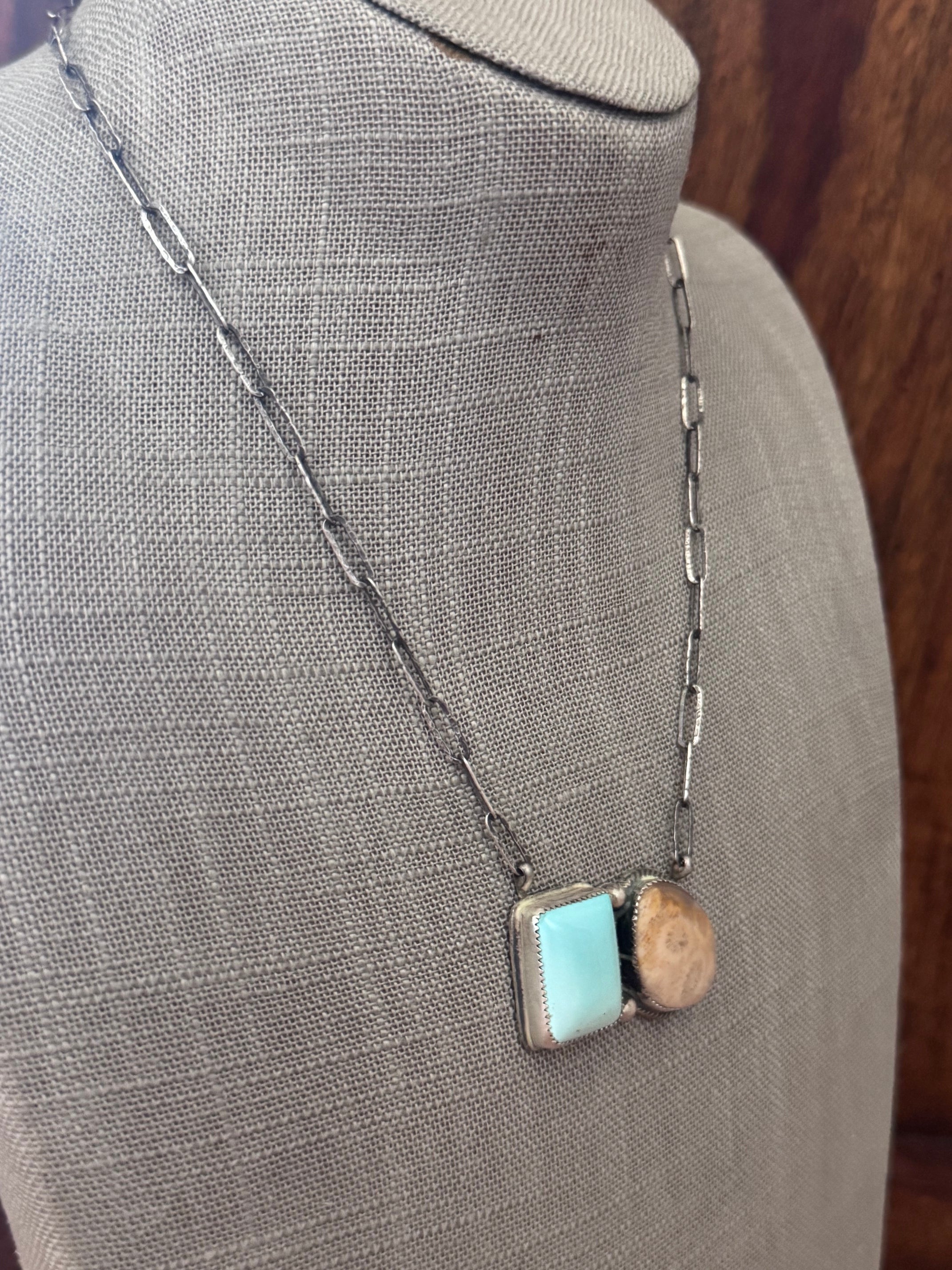 Handmade Sterling Silver Fossilized Coral & Carico Lake 18" Necklace by Roaming Buffalo