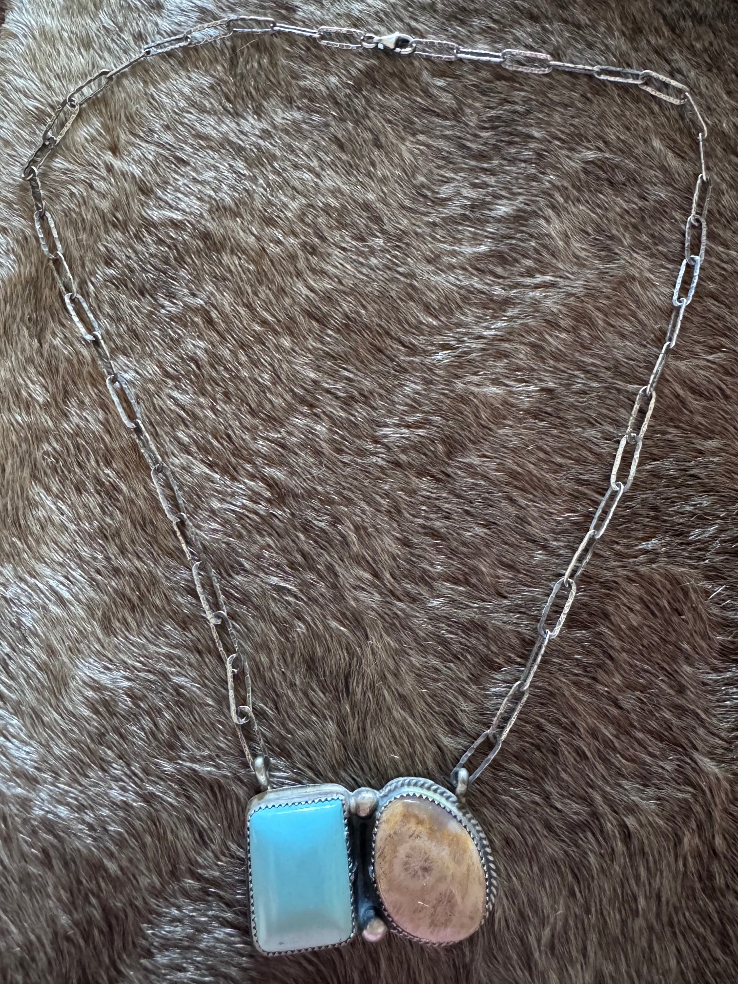 Handmade Sterling Silver Fossilized Coral & Carico Lake 18" Necklace by Roaming Buffalo