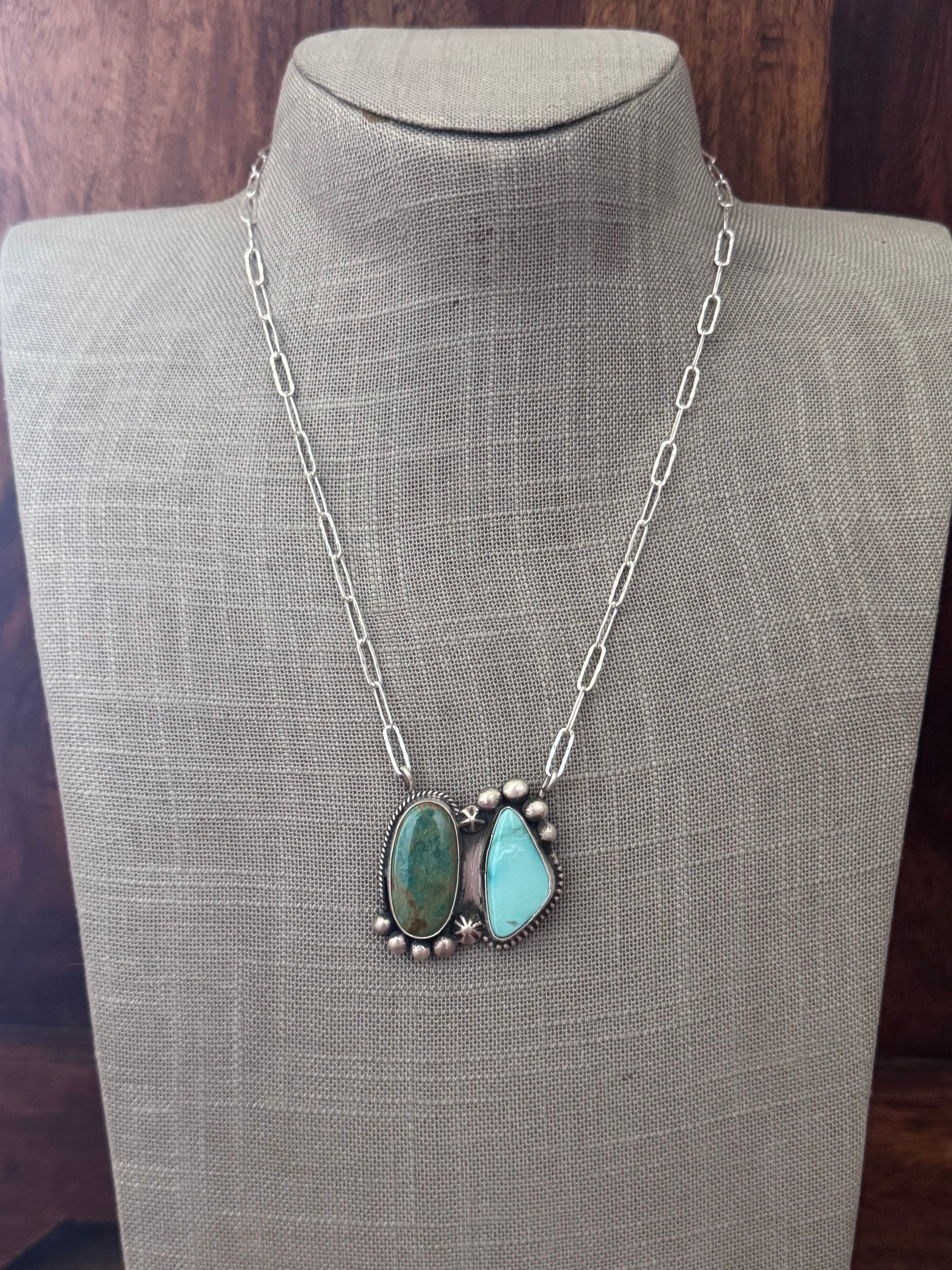 Handmade Sterling Silver Tyrone & Fox Turquoise 19" Necklace by Roaming Buffalo