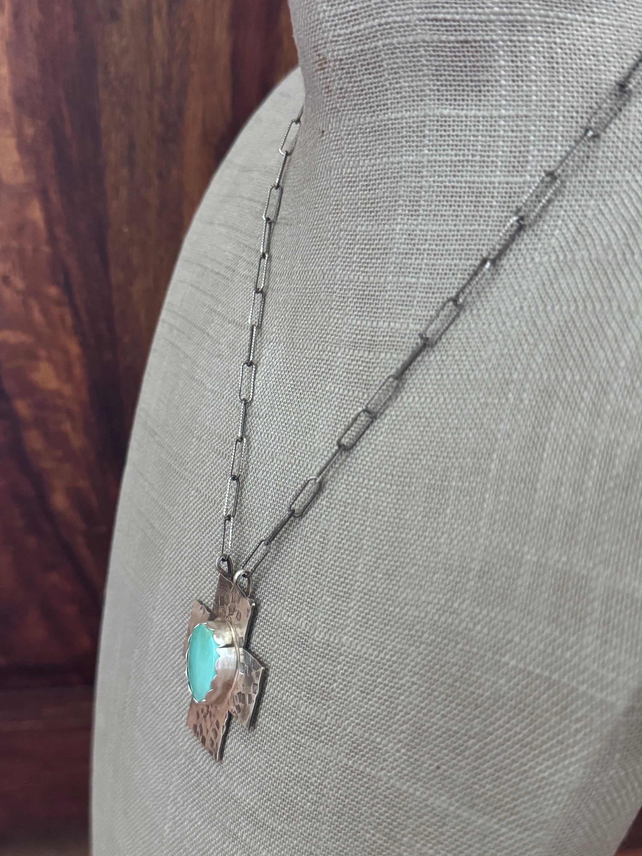 Handmade Sterling Silver Chilean Turquoise Cross 18" Necklace by Roaming Buffalo