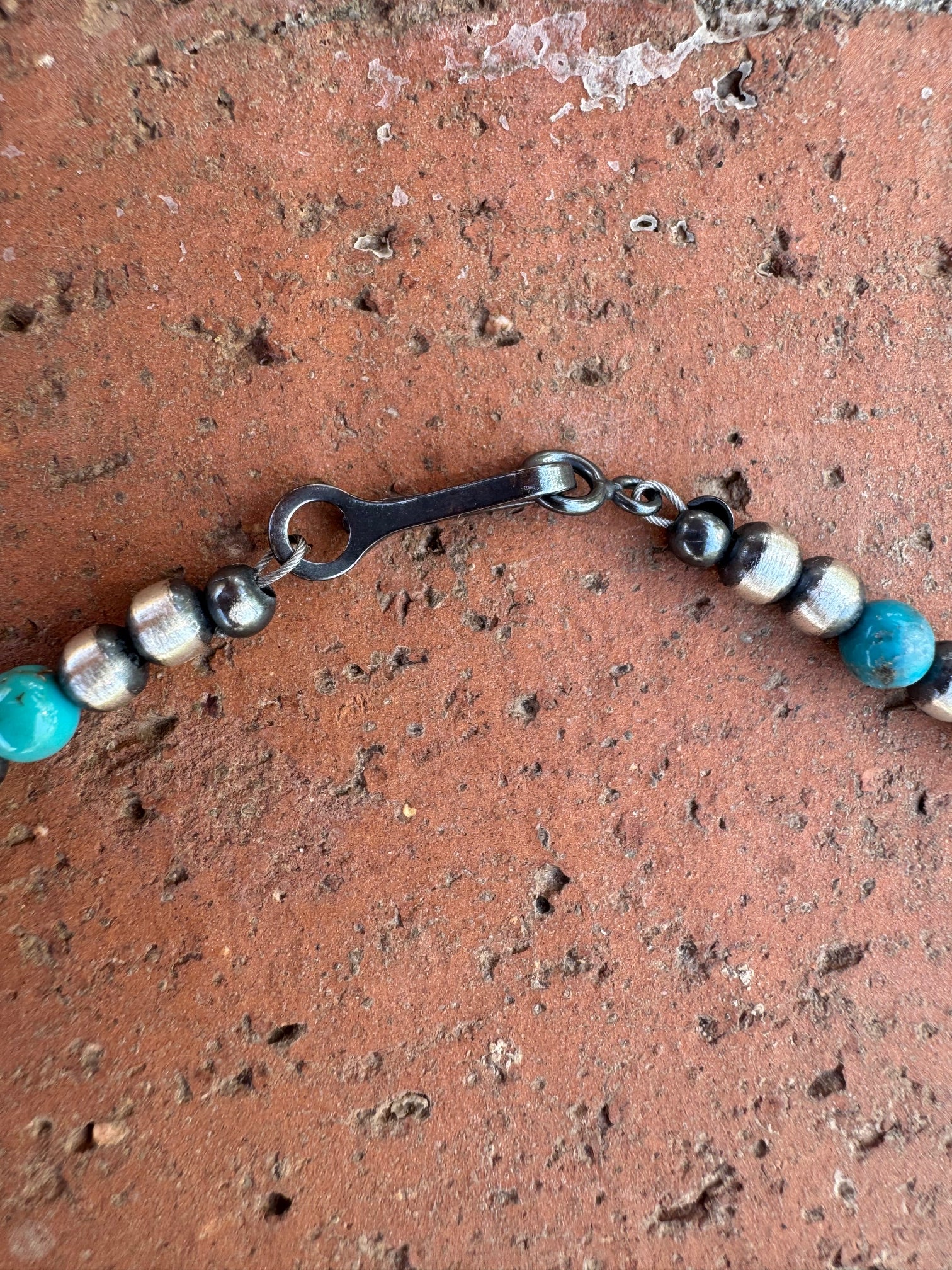 Handcrafted Turquoise & Sterling Silver Pearl 4mm Beaded Necklace 16"