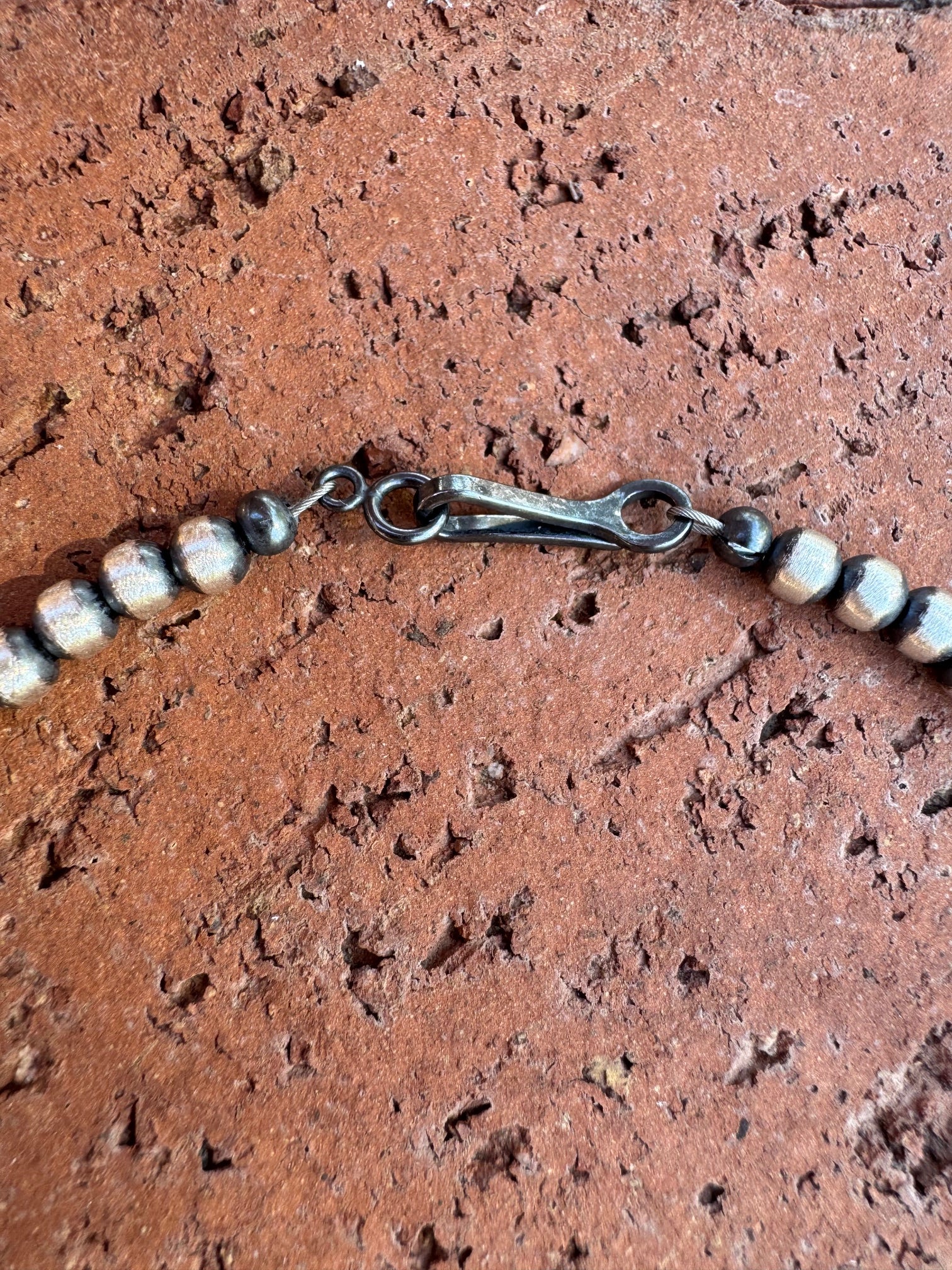 Handcrafted Turquoise & Sterling Silver Pearl 4mm Beaded Necklace 18"