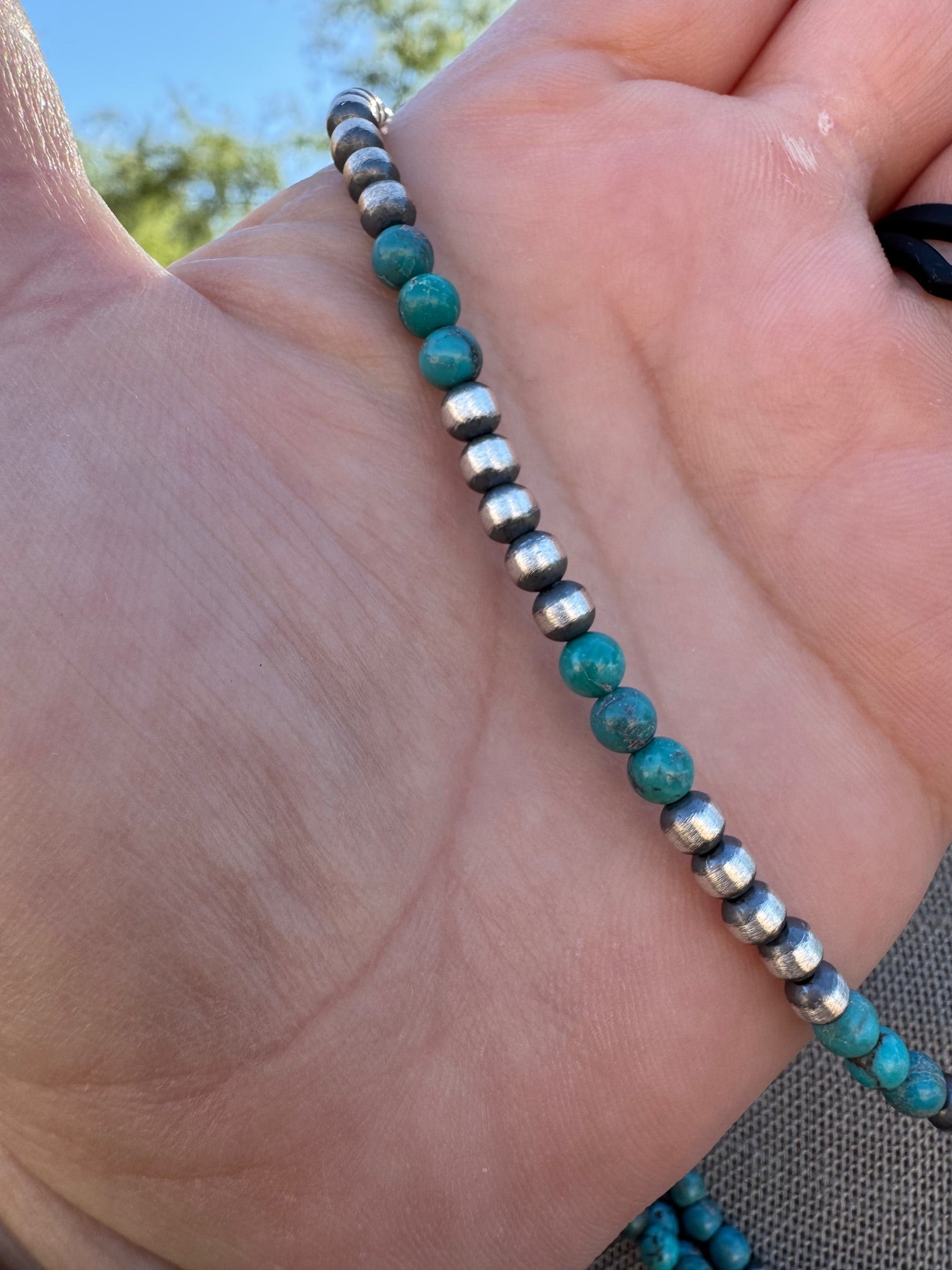 Handcrafted Turquoise & Sterling Silver Pearl 4mm Beaded Necklace 20"