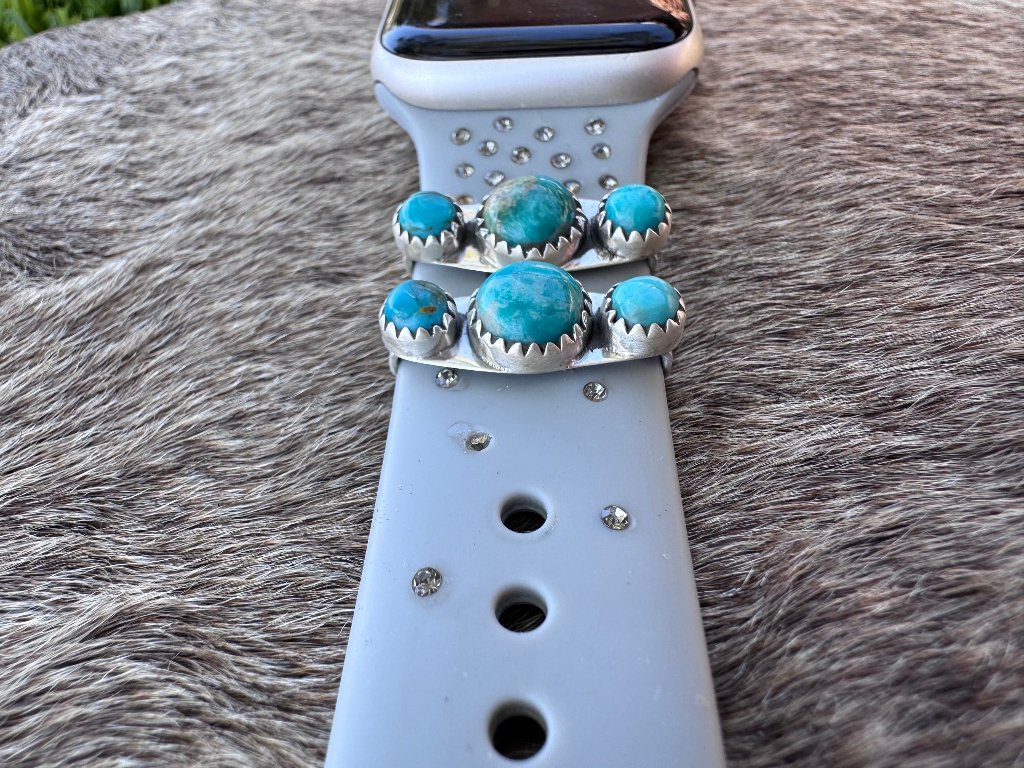 Handmade Sterling Silver Kingman Turquoise Watch Charms with Signed Nizhoni