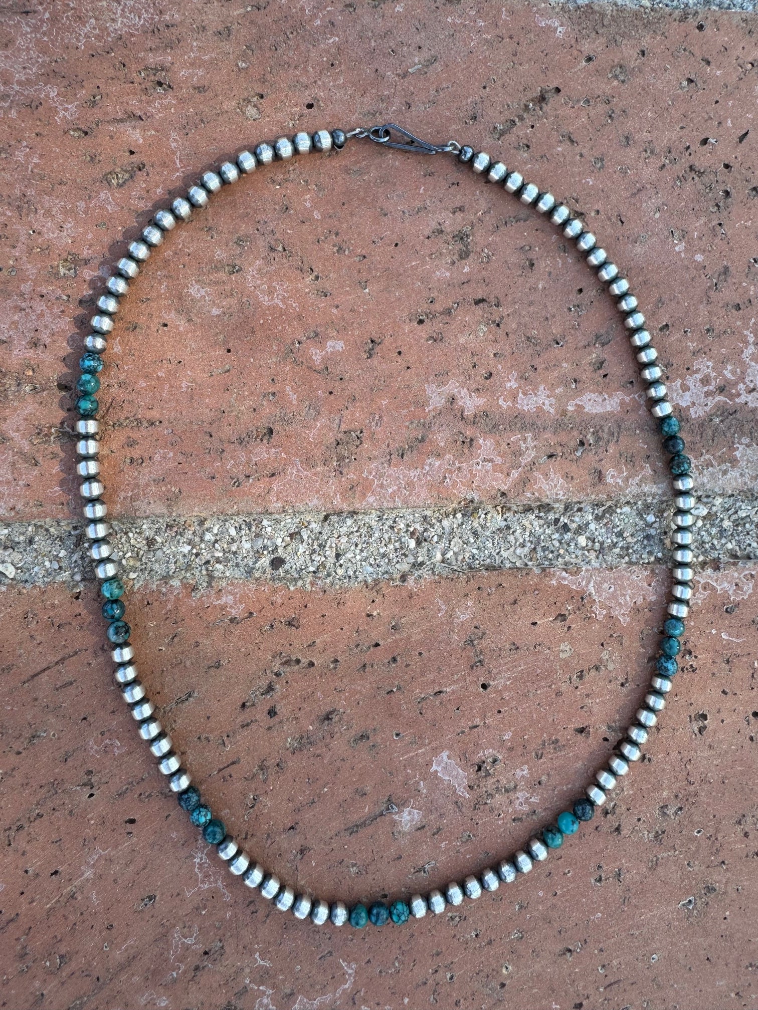 Handcrafted Hubei Turquoise & Sterling Silver Pearl 4mm Beaded Necklace 16"