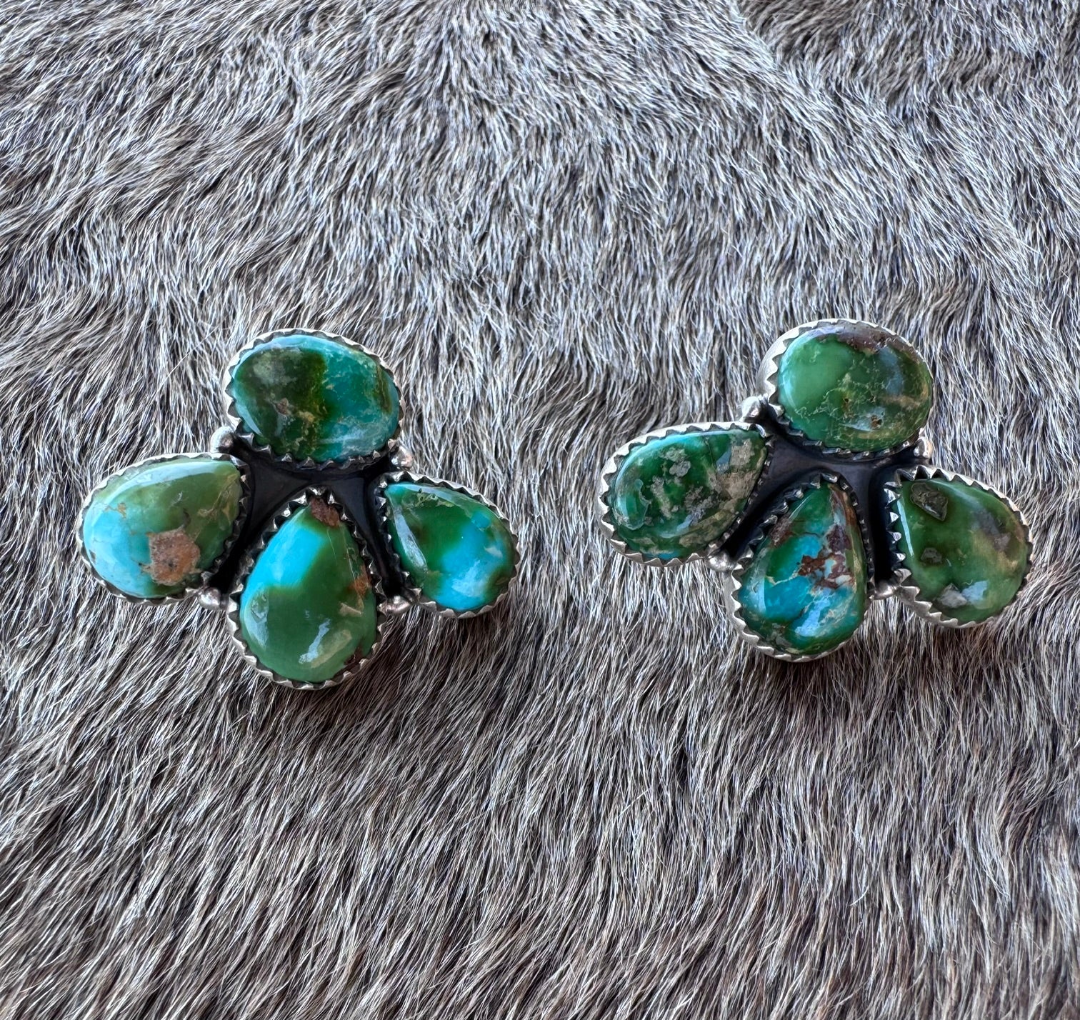 Nizhoni “The Backroads” Sonoran Turquoise & Sterling Silver 4 Stone Earrings Handmade
