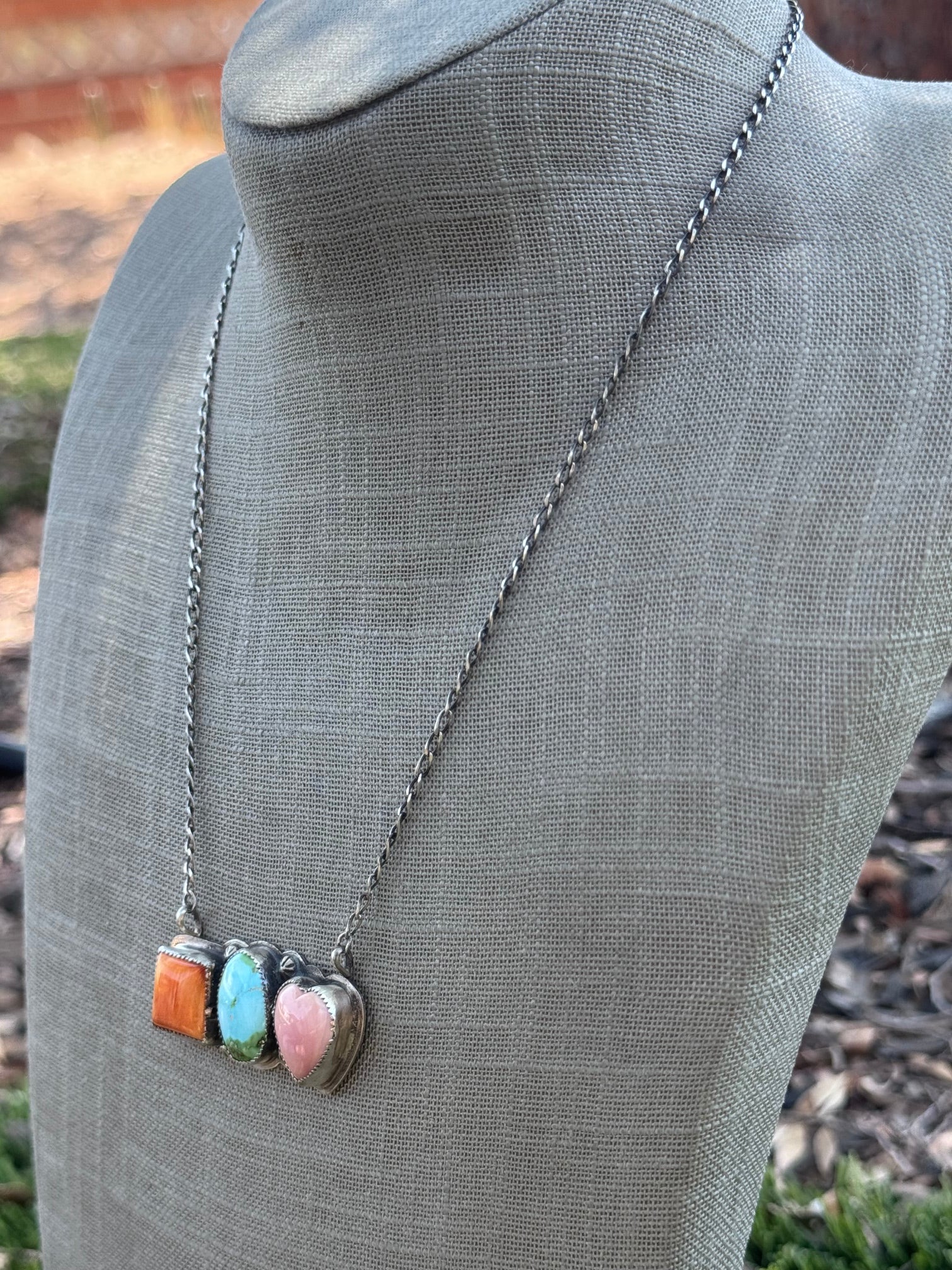 Handmade Sterling Silver Sonoran, Pink Conch, & Spiny Bar 19.5" Necklace by Roaming Buffalo