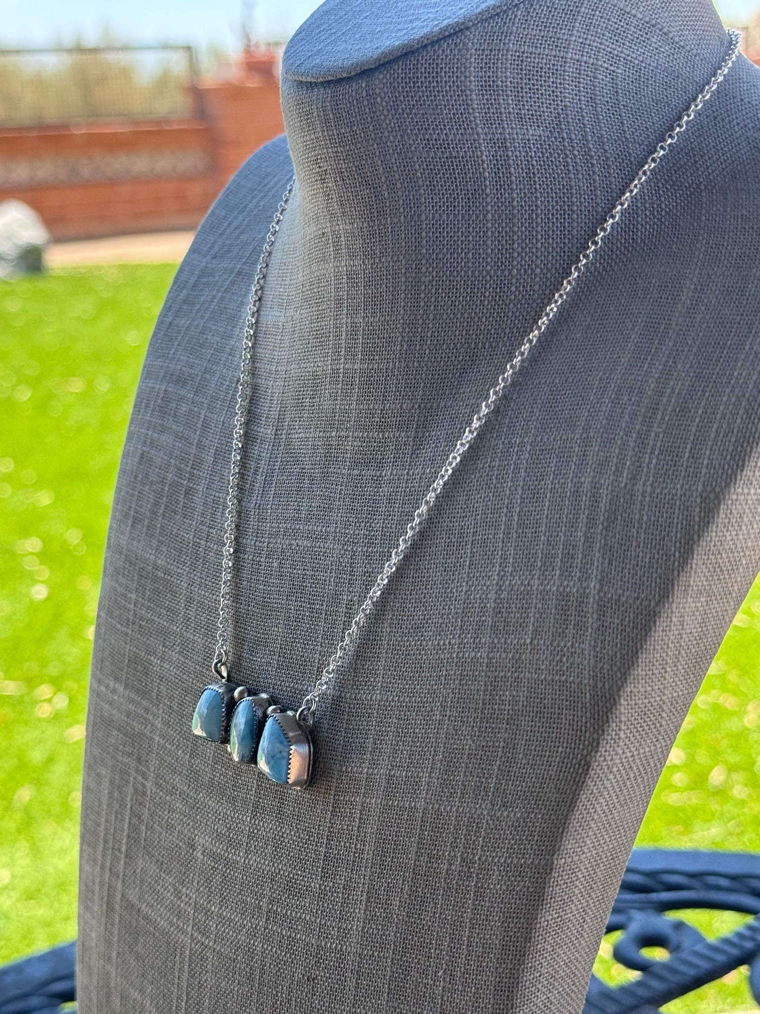 Handmade Sterling Silver Larimar Turquoise Bar 19" Necklace by Roaming Buffalo