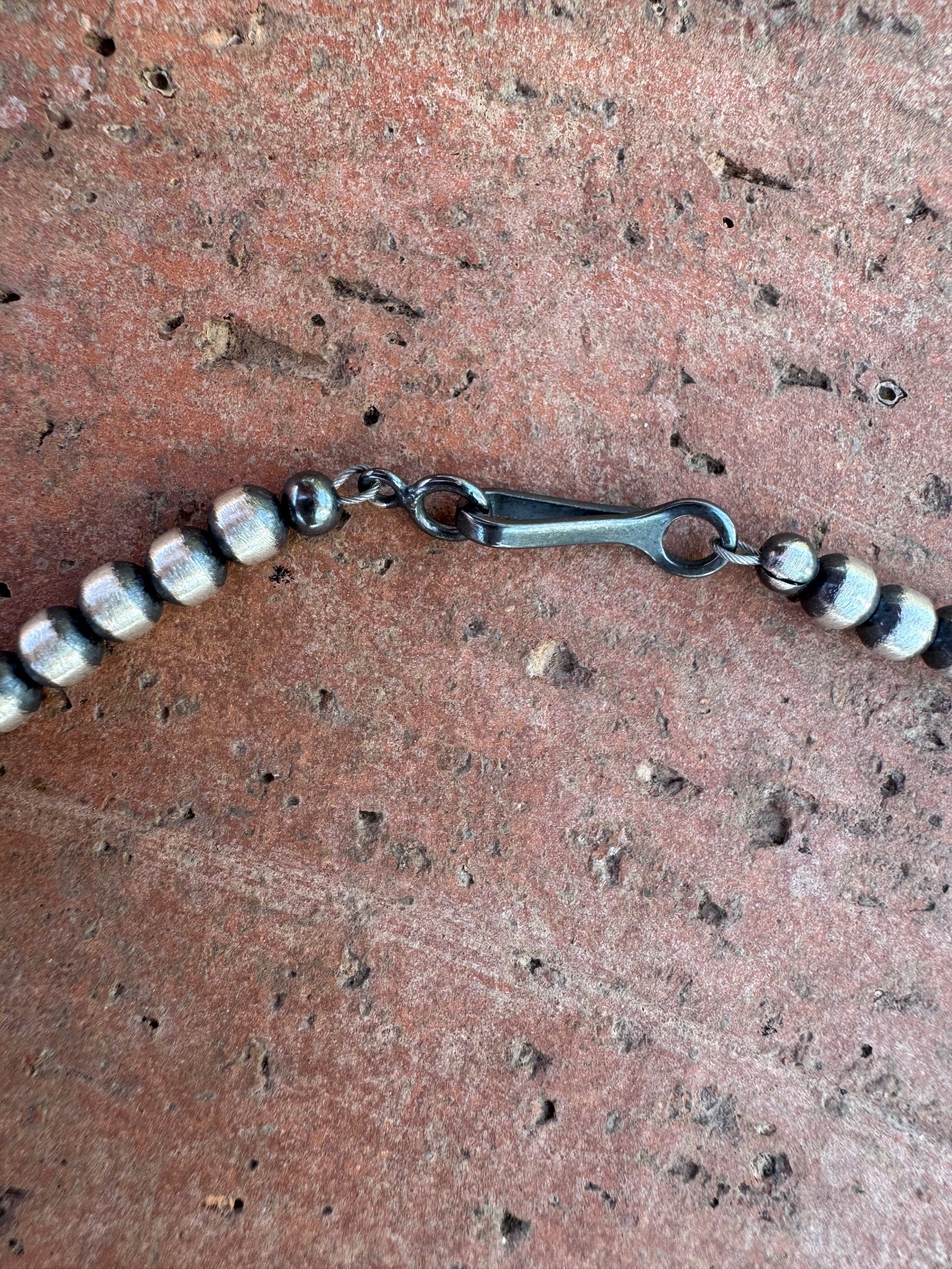 Handcrafted Turquoise & Sterling Silver Pearl 4mm Beaded Necklace 16"