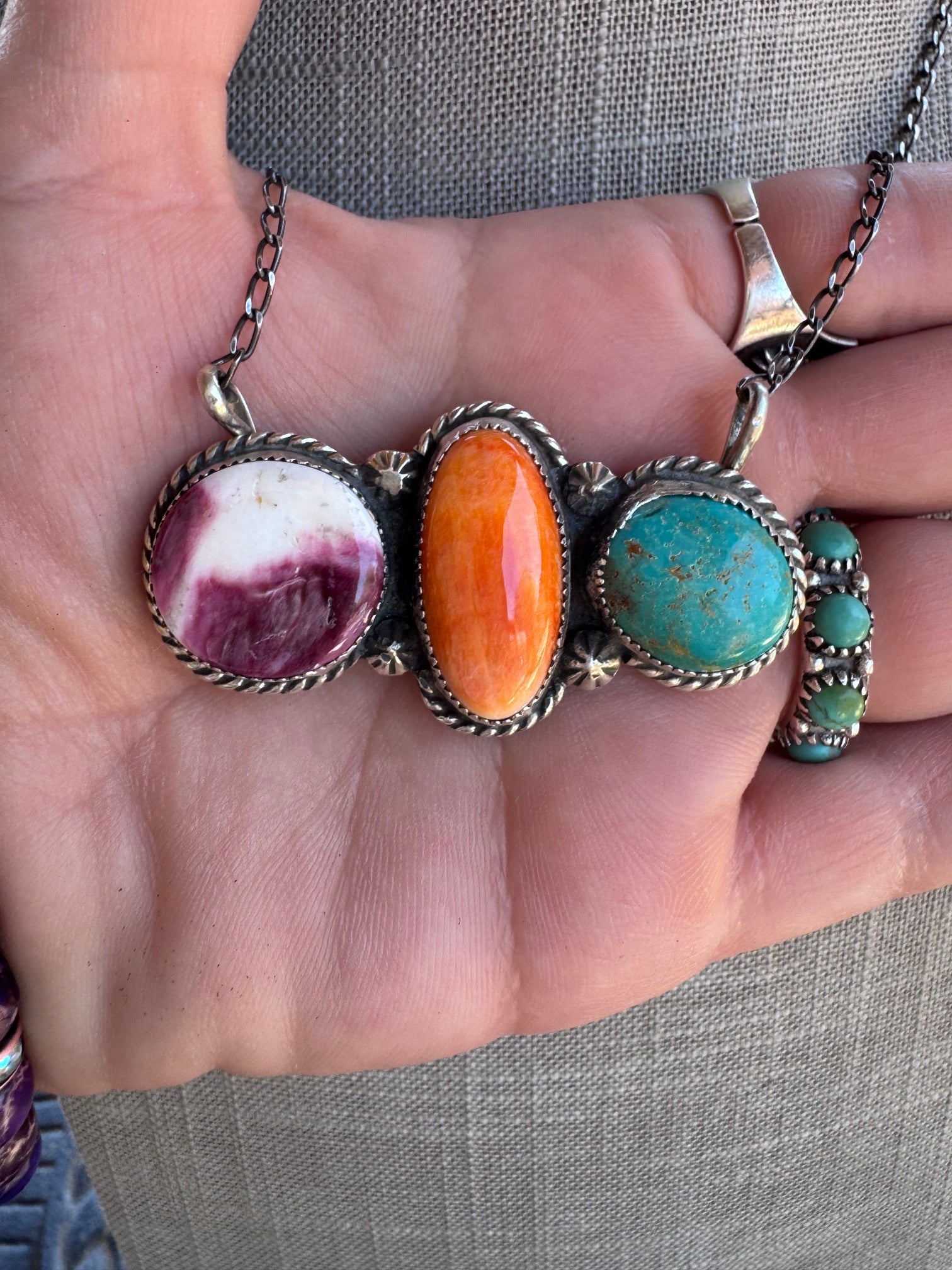 Handmade Sterling Silver Royston & Spiny Bar 19.5" Necklace by Roaming Buffalo