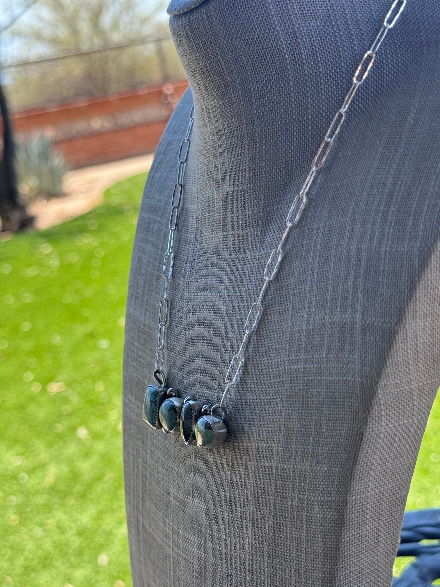 Handmade Sterling Silver Fox & Mix Turquoise Bar 19.5" Necklace by Roaming Buffalo