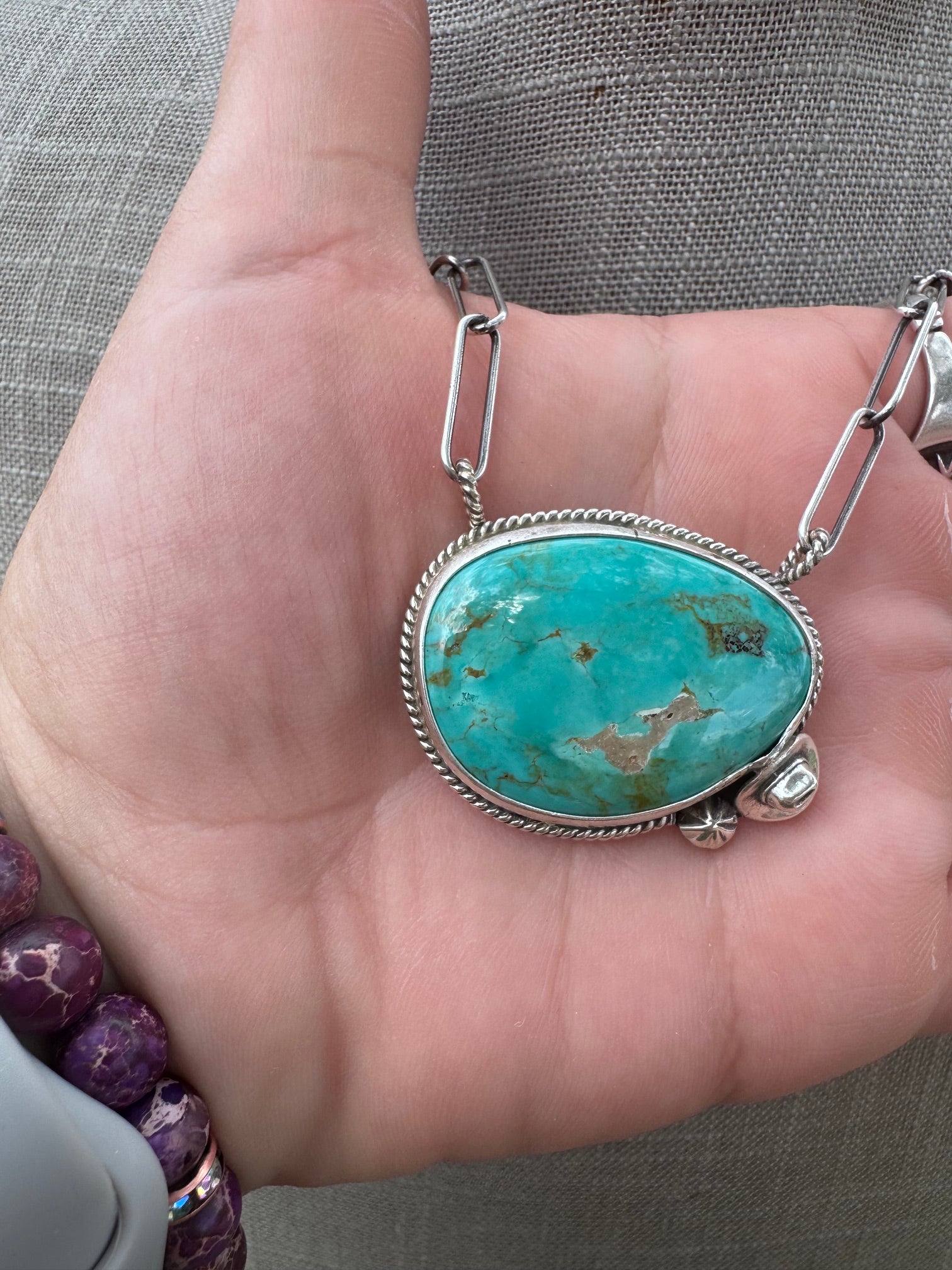 Handmade Sterling Silver Tyrone Turquoise 18.75" Necklace by Roaming Buffalo