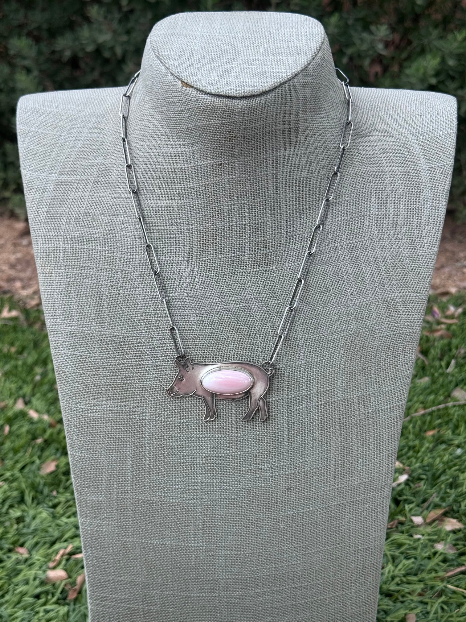 Handmade Sterling Silver & Pink Conch Large Pig 19.5" Necklace by Roaming Buffalo