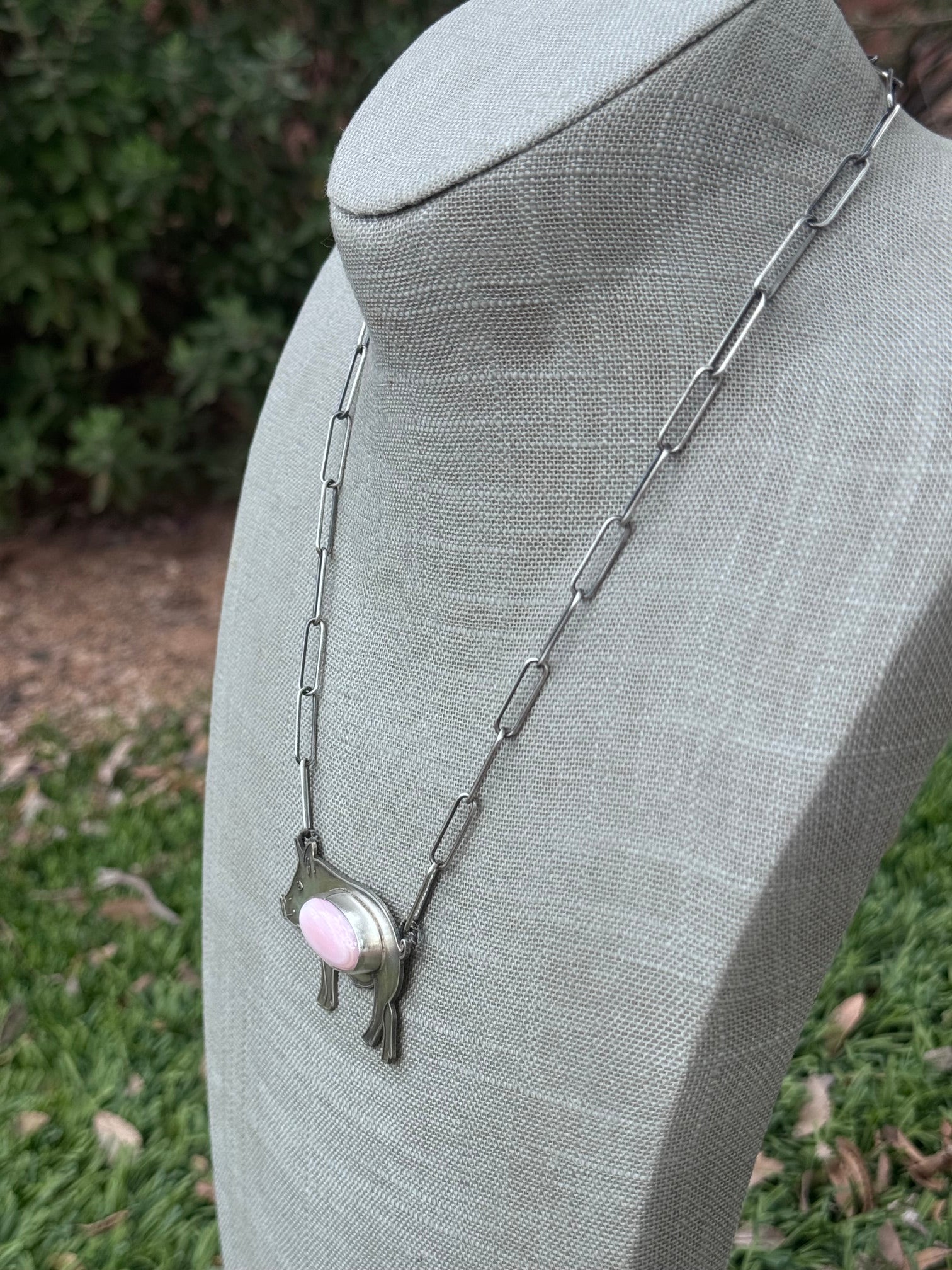 Handmade Sterling Silver & Pink Conch Large Pig 19.5" Necklace by Roaming Buffalo