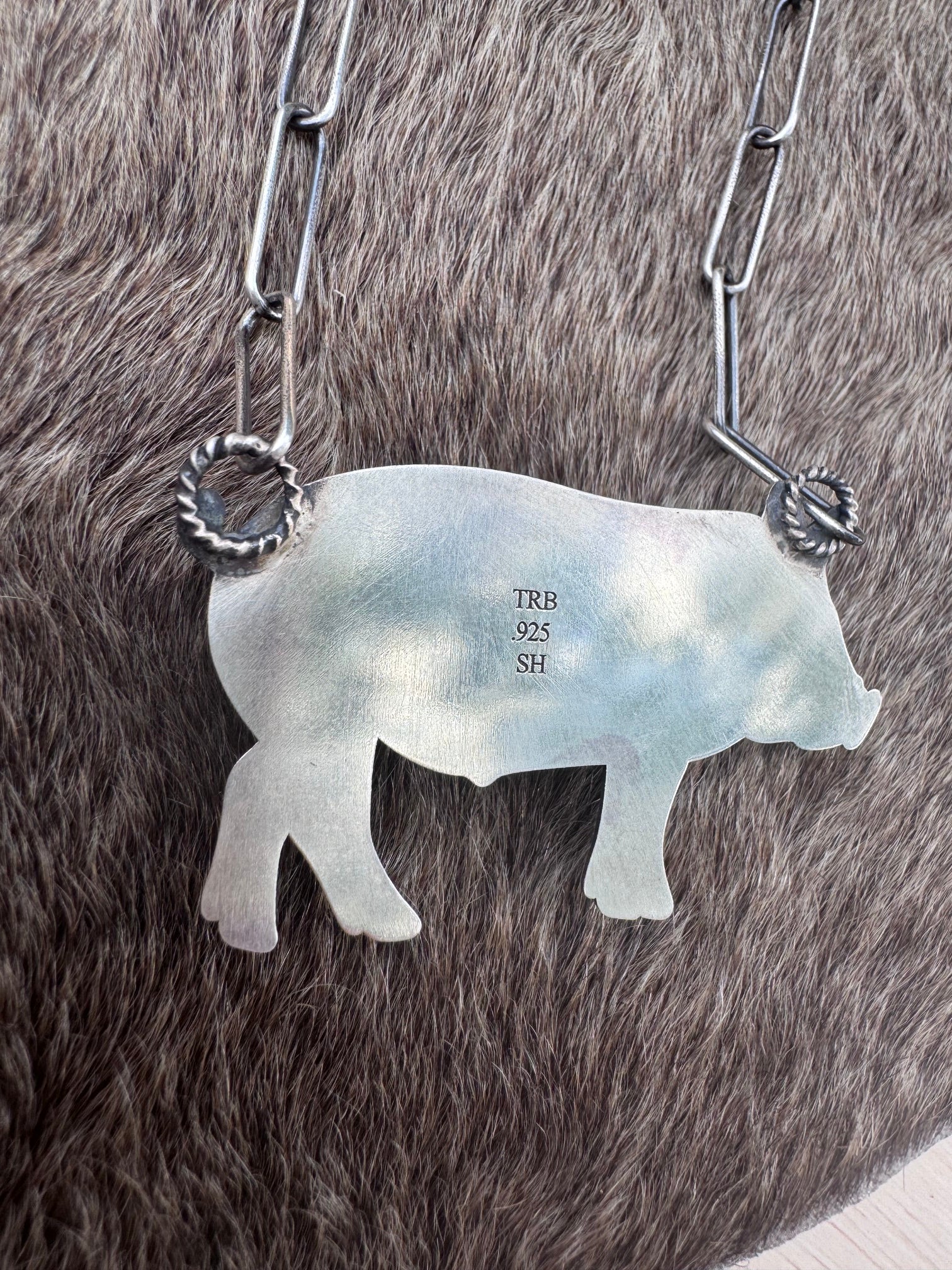 Handmade Sterling Silver & Pink Conch Large Pig 19.5" Necklace by Roaming Buffalo