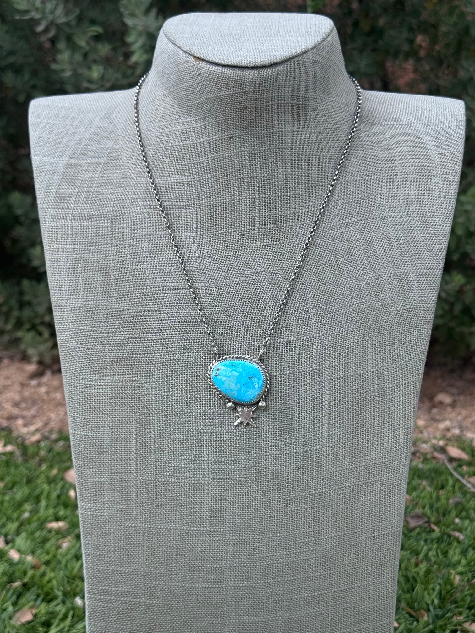 Handmade Sterling Silver & Blue Ridge Turquoise 19" Necklace by Roaming Buffalo
