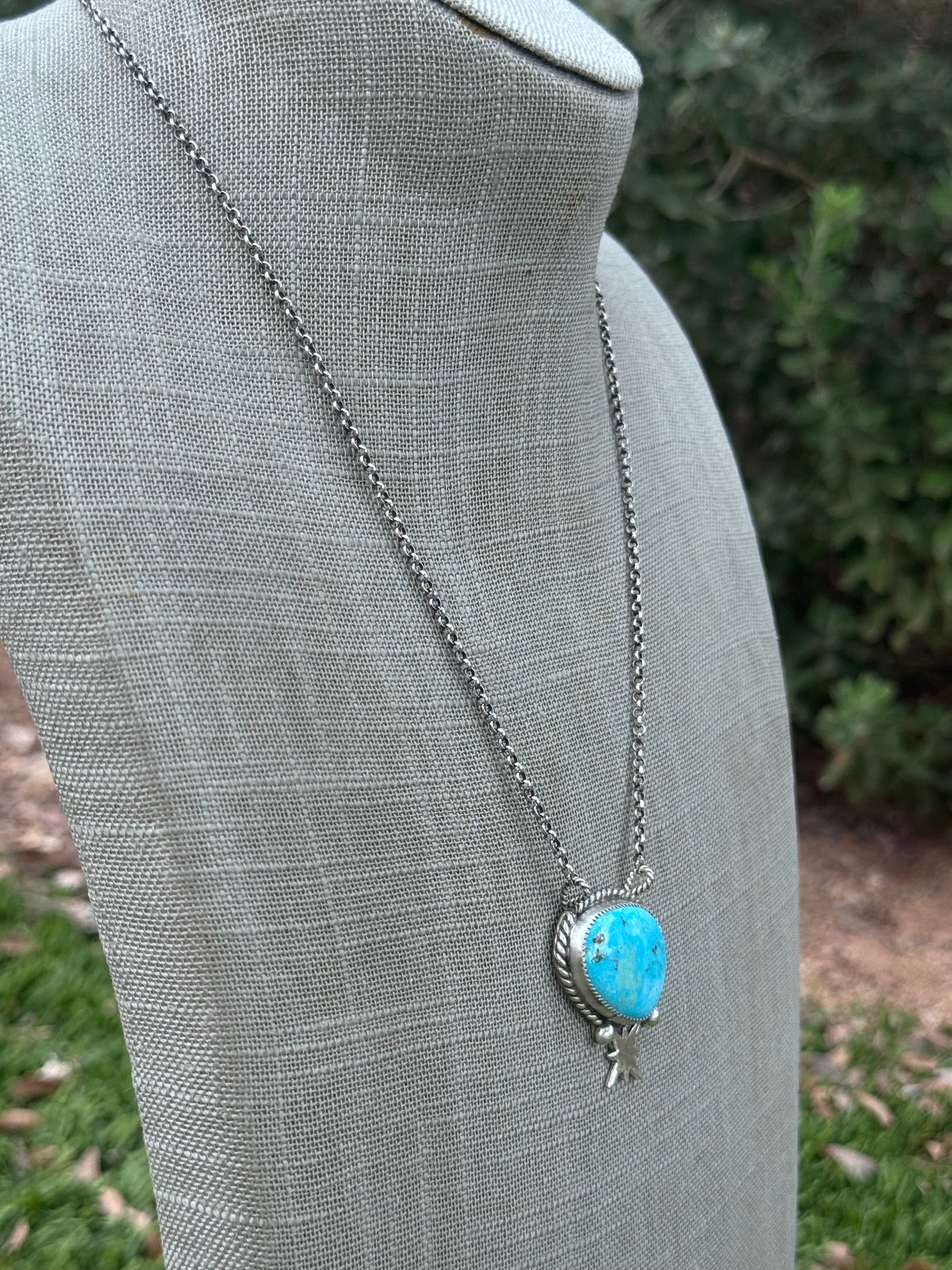 Handmade Sterling Silver & Blue Ridge Turquoise 19" Necklace by Roaming Buffalo