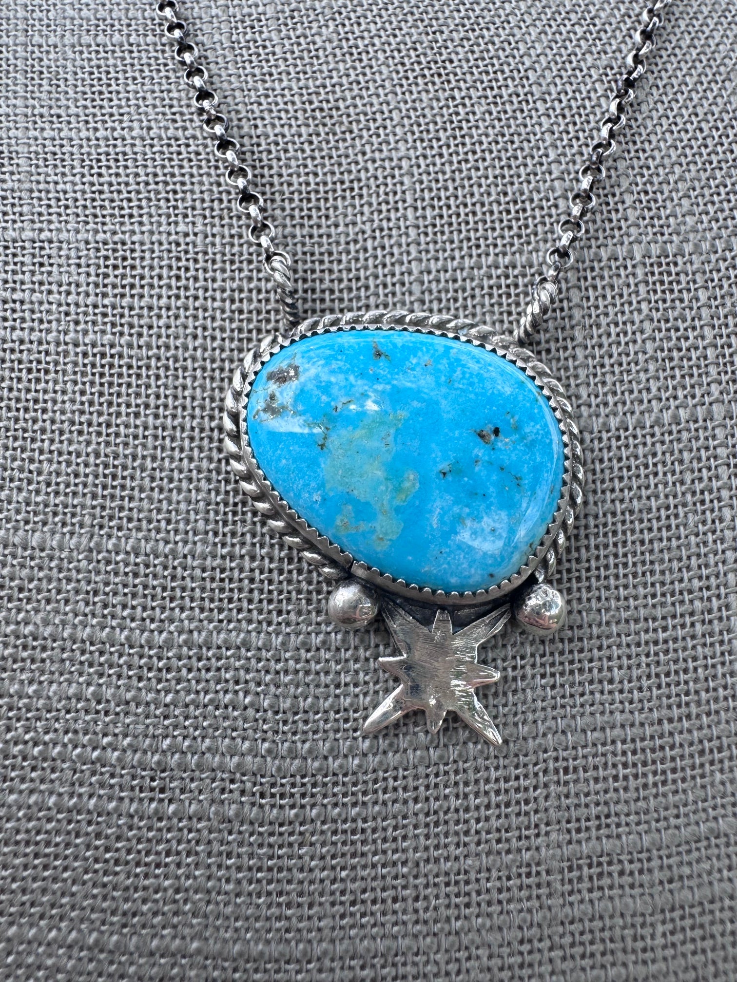 Handmade Sterling Silver & Blue Ridge Turquoise 19" Necklace by Roaming Buffalo