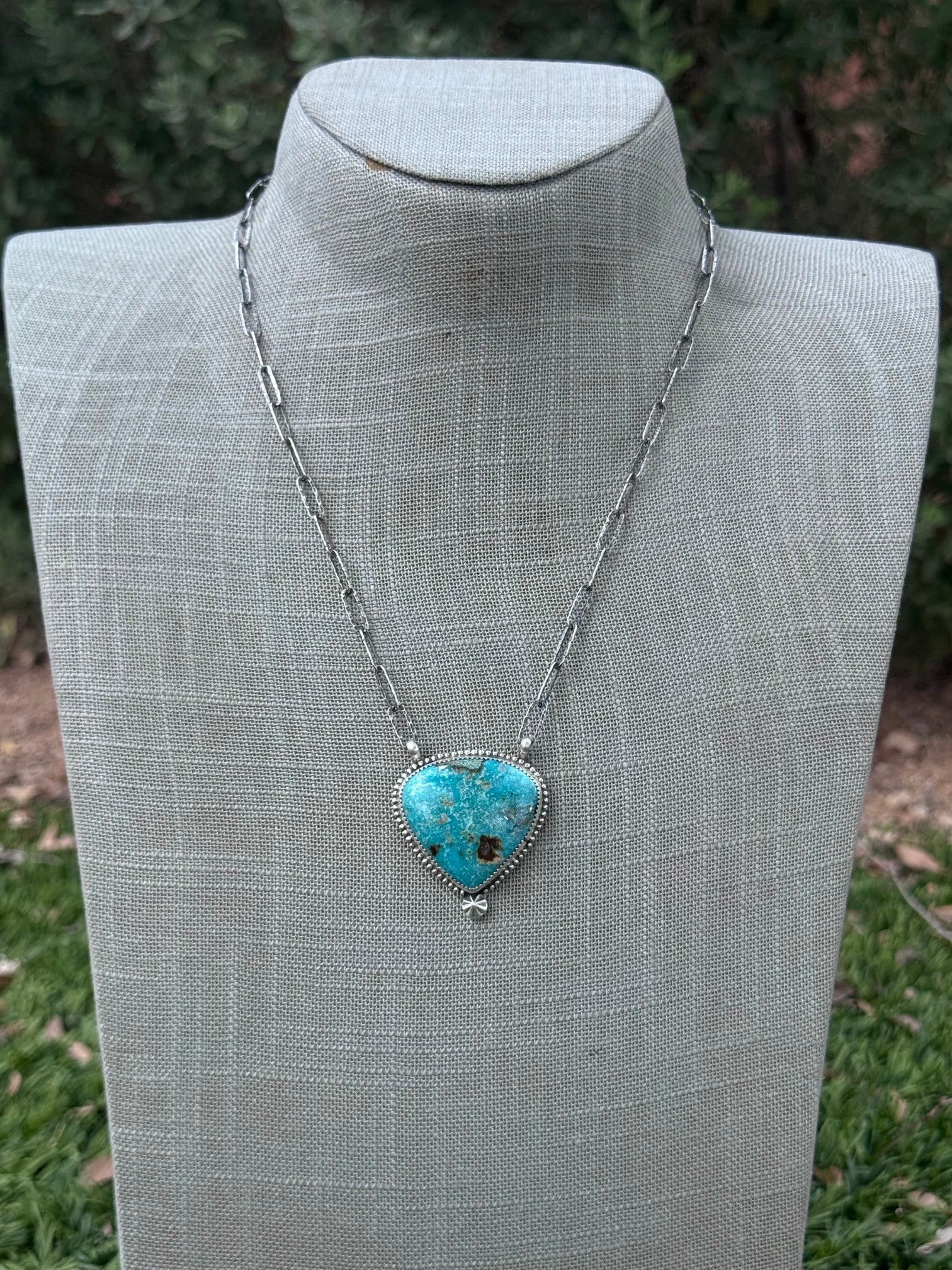 Handmade Sterling Silver & Patagonia Turquoise 18.5" Necklace by Roaming Buffalo