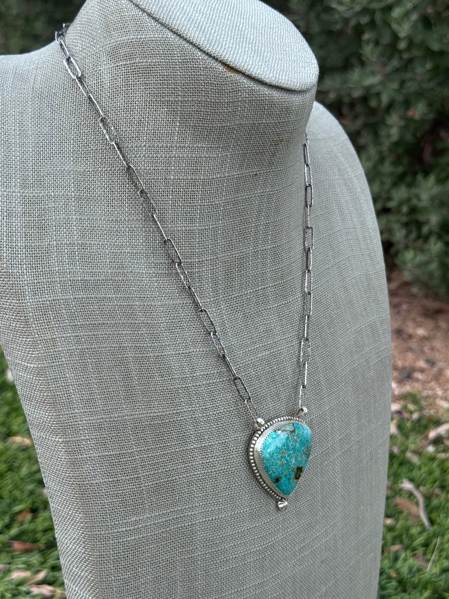 Handmade Sterling Silver & Patagonia Turquoise 18.5" Necklace by Roaming Buffalo