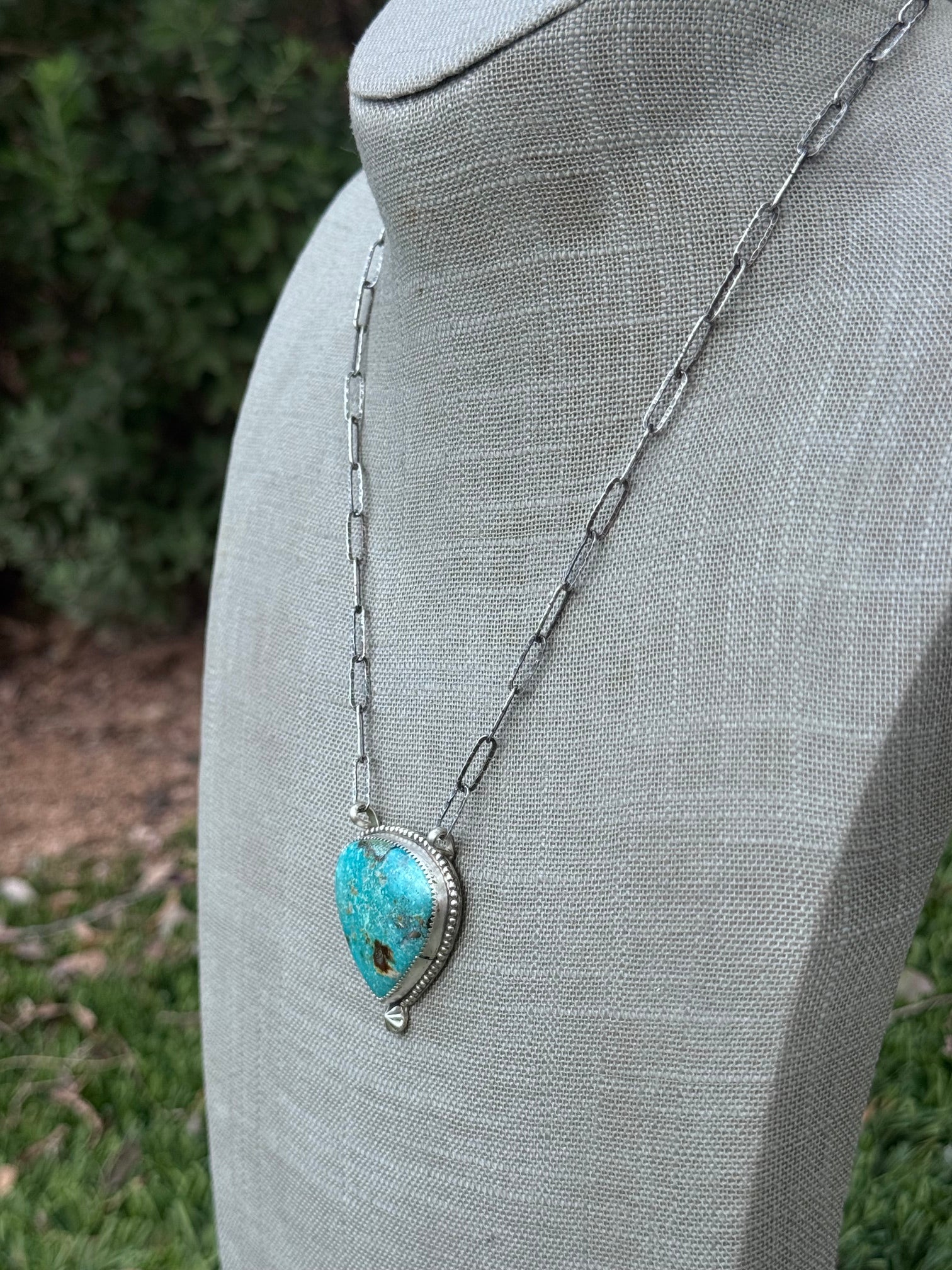 Handmade Sterling Silver & Patagonia Turquoise 18.5" Necklace by Roaming Buffalo