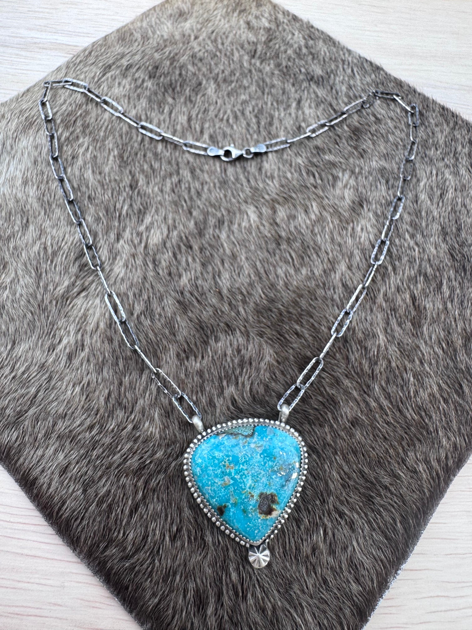 Handmade Sterling Silver & Patagonia Turquoise 18.5" Necklace by Roaming Buffalo