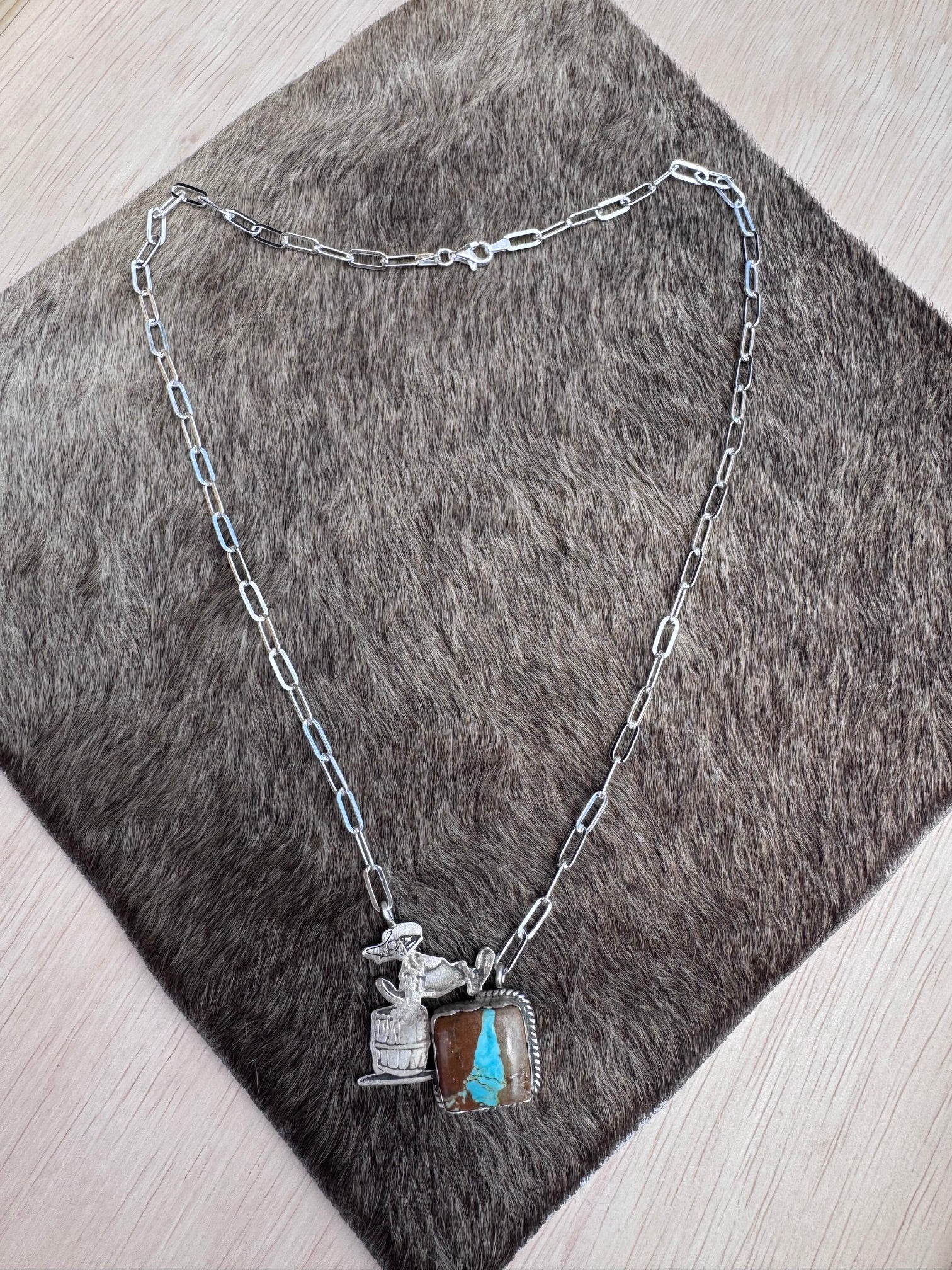 Handmade Sterling Silver & Mine 8 Rodeo Clown 18.75" Necklace by Roaming Buffalo