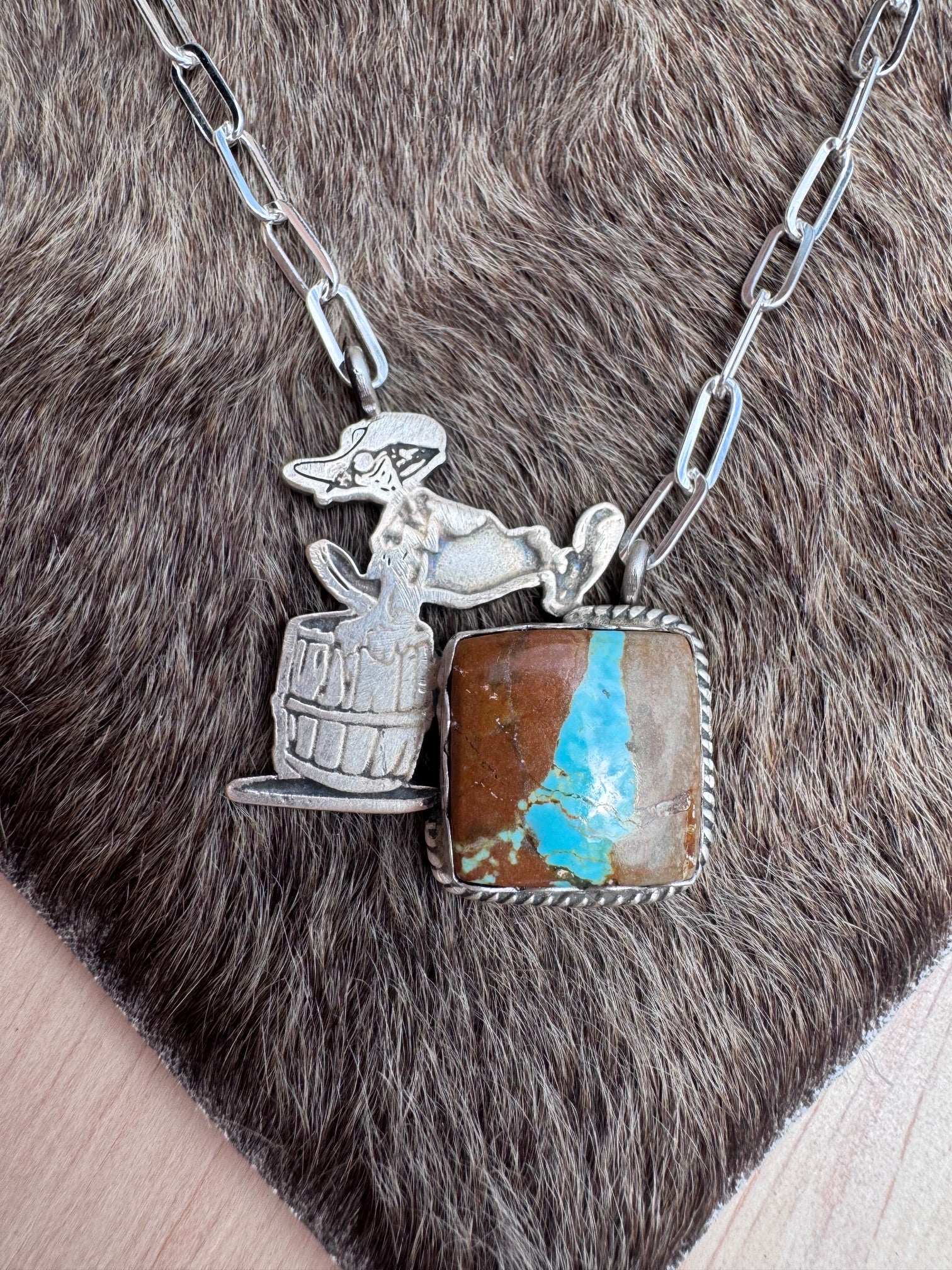 Handmade Sterling Silver & Mine 8 Rodeo Clown 18.75" Necklace by Roaming Buffalo