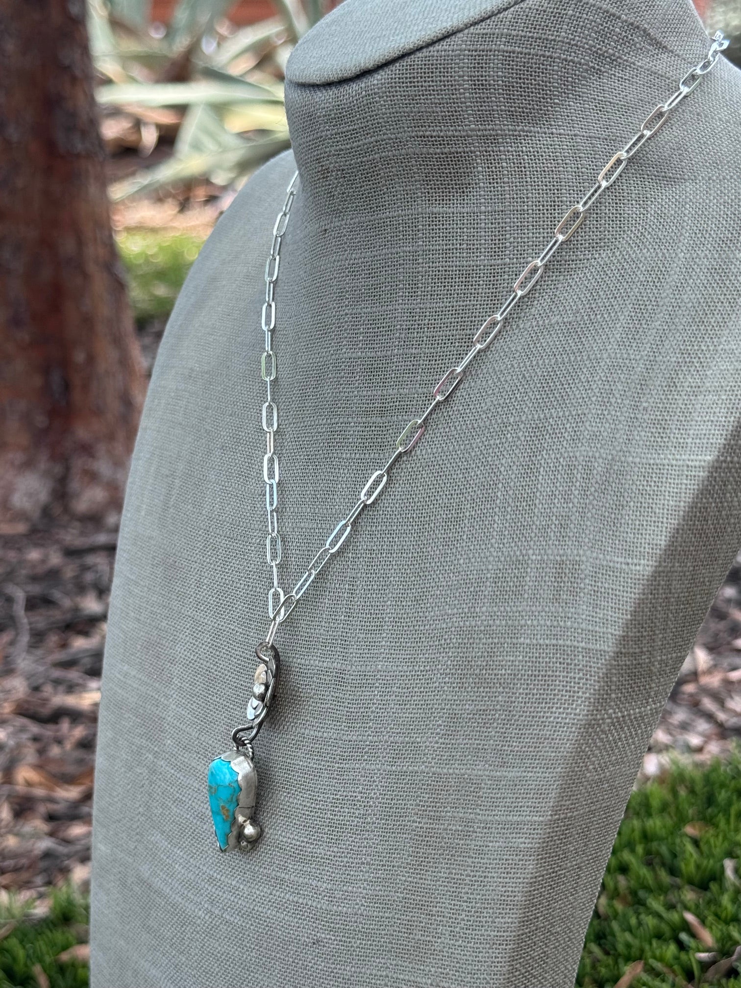 Handmade Sterling Silver & Pilot Mountain Turquoise Flower 18" Necklace by Roaming Buffalo