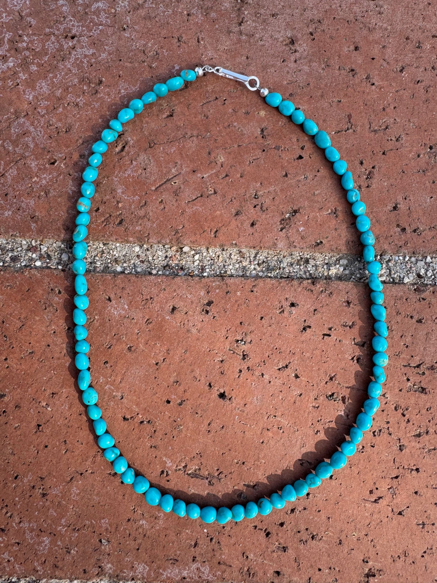 Handcrafted Blue Kingman Turquoise Sterling Silver Beaded Necklace