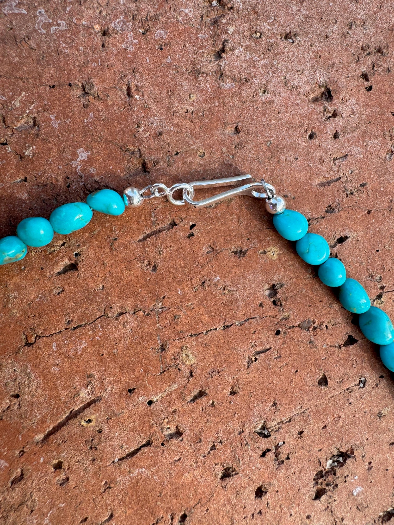 Handcrafted Blue Kingman Turquoise Sterling Silver Beaded Necklace