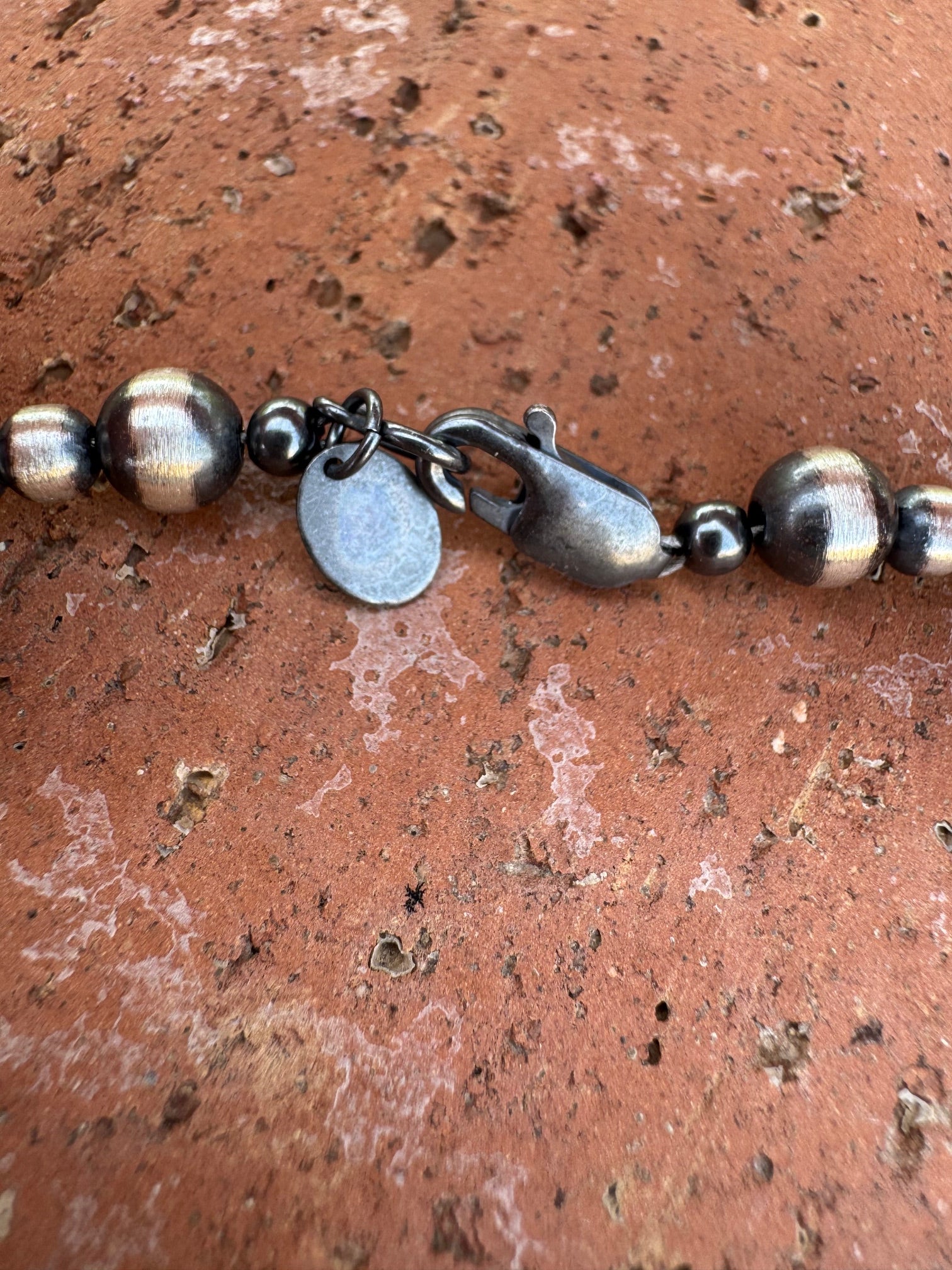 Handcrafted White Buffalo & Sterling Silver Pearl 4 & 6mm Beaded Bracelet 7.5"