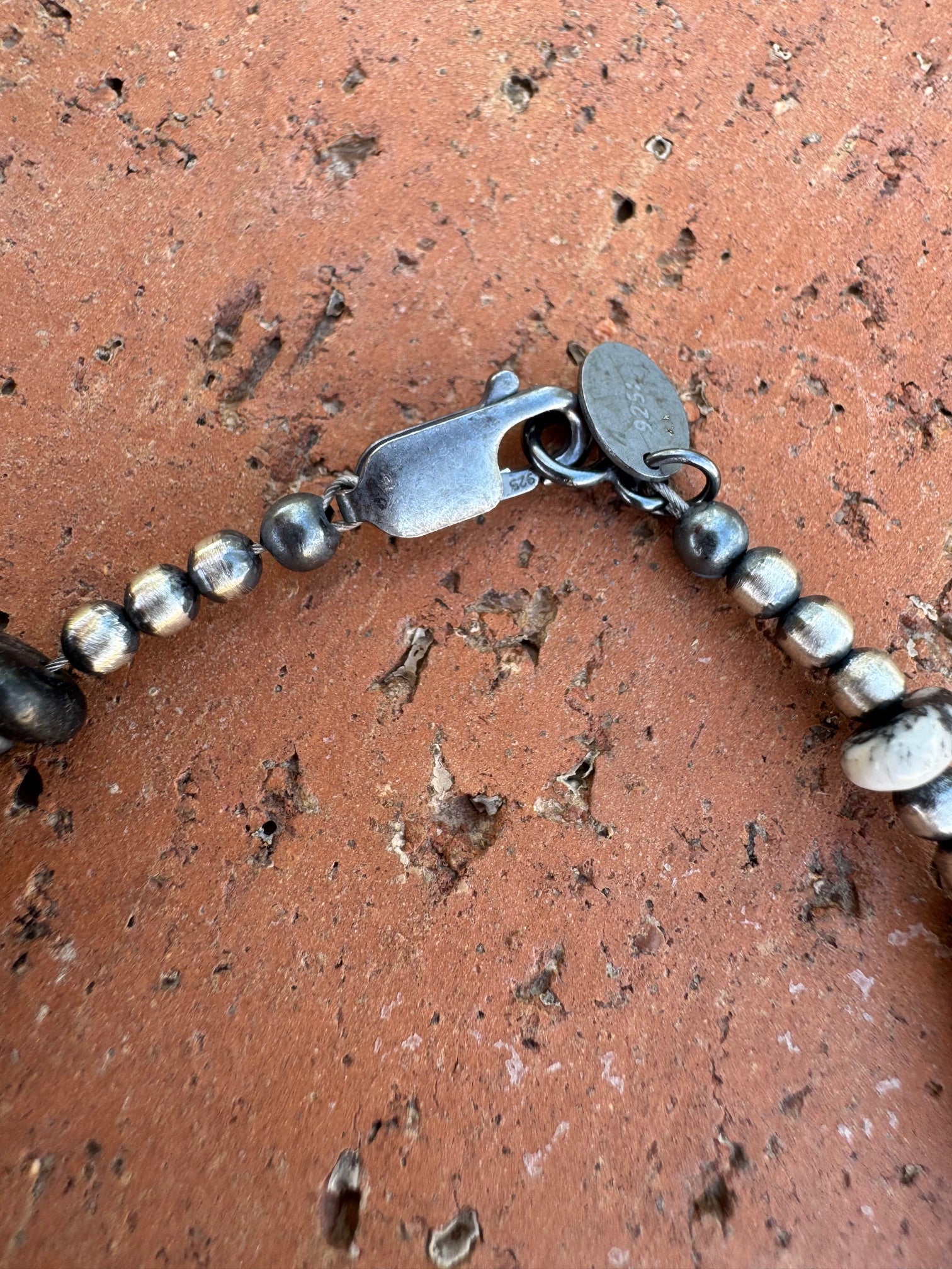 Handcrafted White Buffalo & Sterling Silver Pearl 3-6mm Beaded Bracelet 7.5"