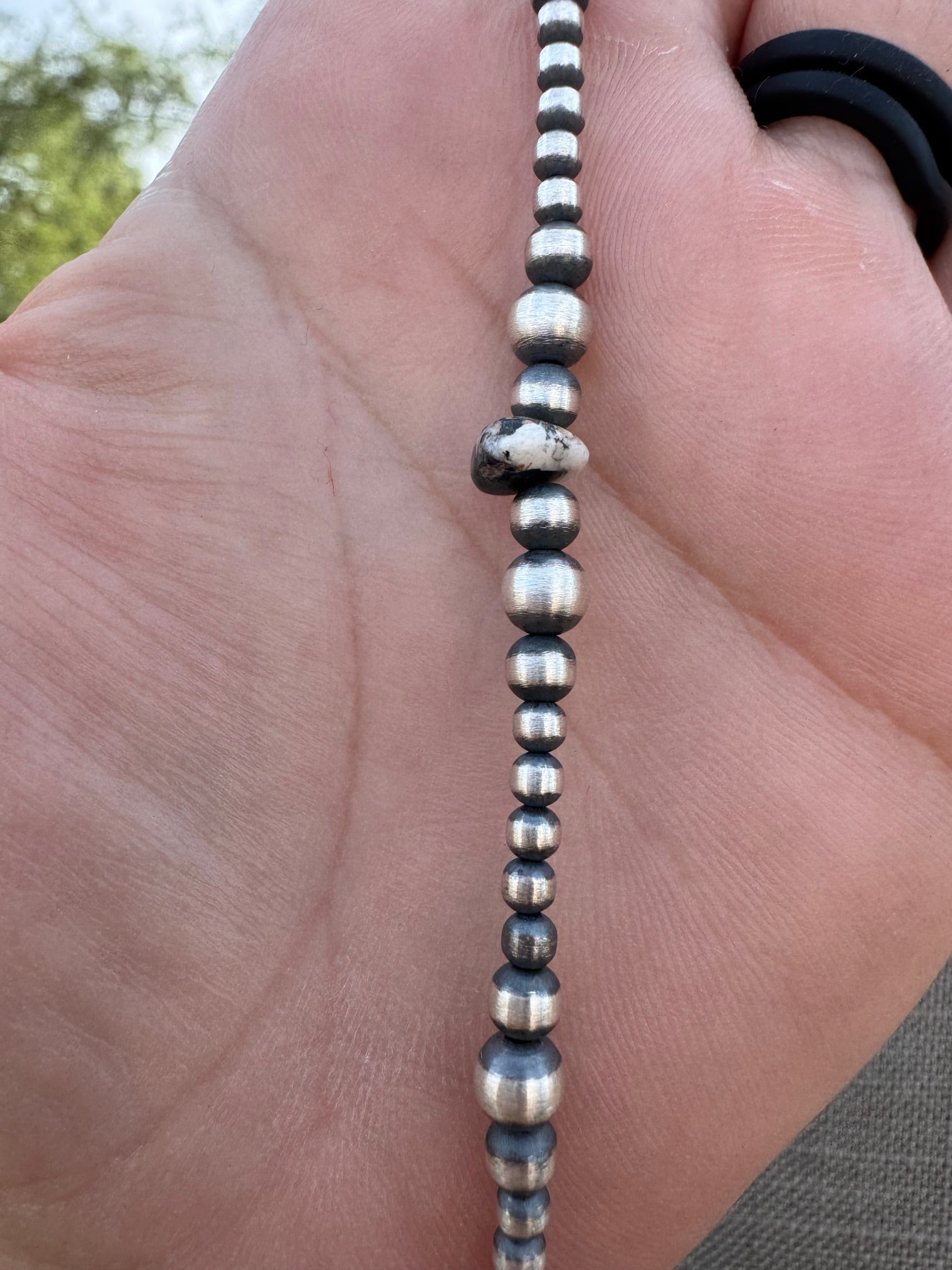 Handcrafted Sterling Silver & White Buffalo 3-5mm Beaded Necklace 14"