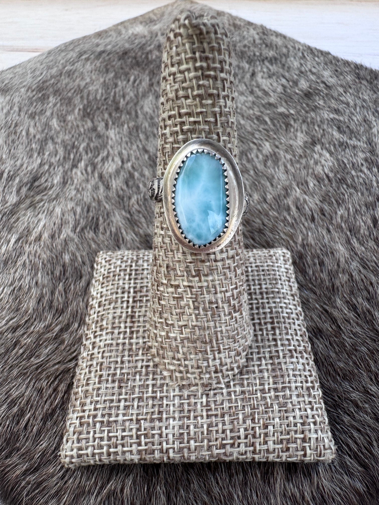 Handmade Sterling Silver & Larimar Adjustable Ring by Roaming Buffalo