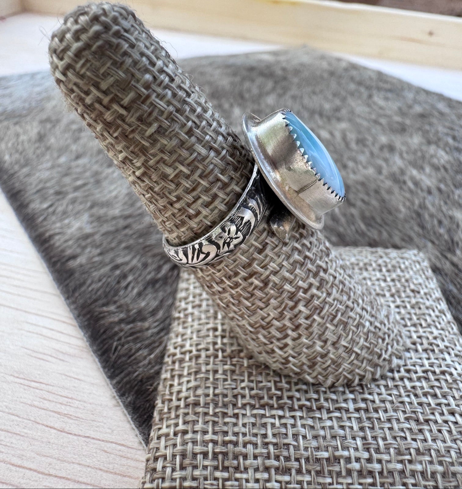Handmade Sterling Silver & Larimar Adjustable Ring by Roaming Buffalo