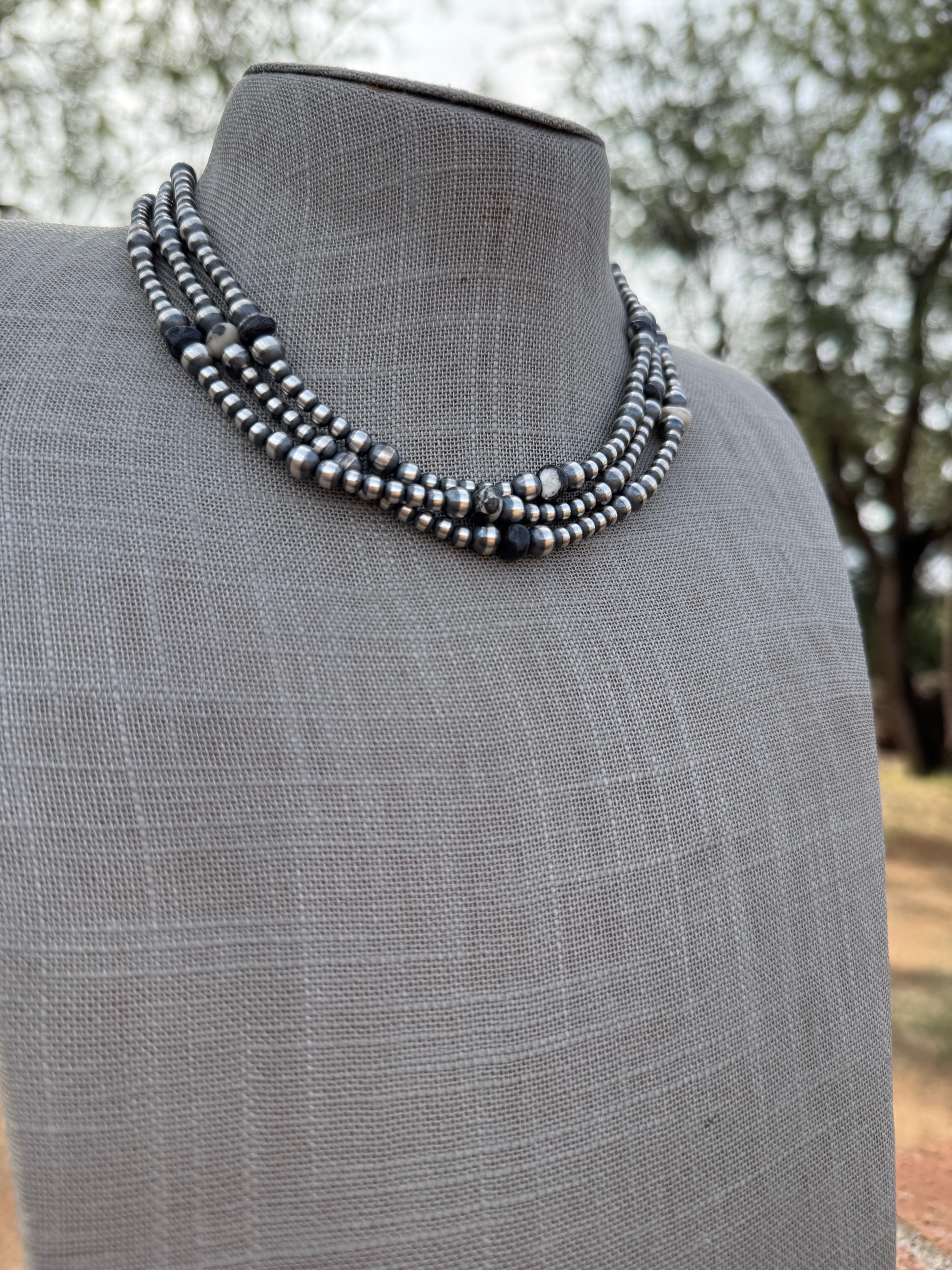 Handcrafted Sterling Silver & White Buffalo 4-6mm Beaded Necklace 16"