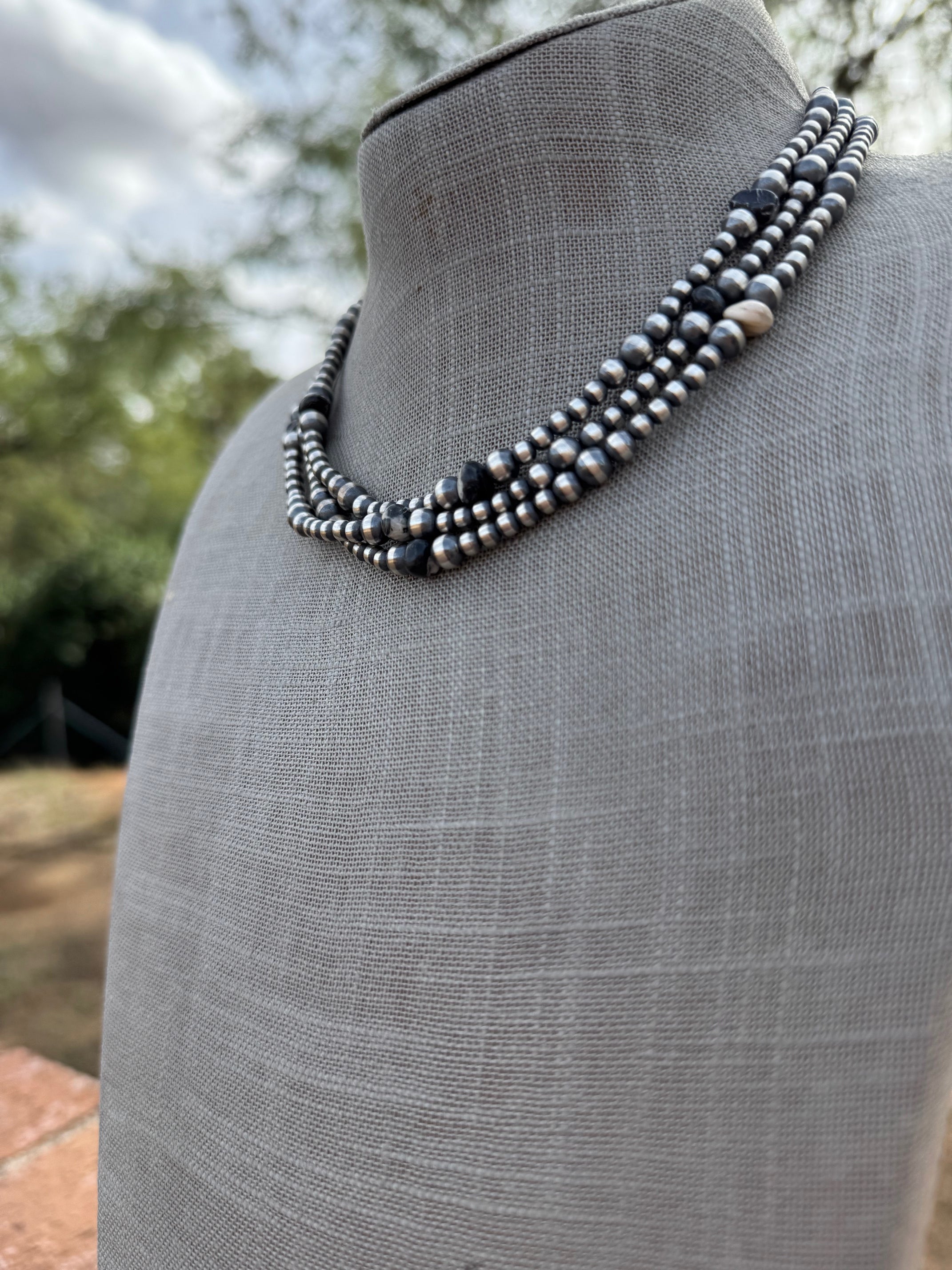 Handcrafted Sterling Silver & White Buffalo 4-6mm Beaded Necklace 16"