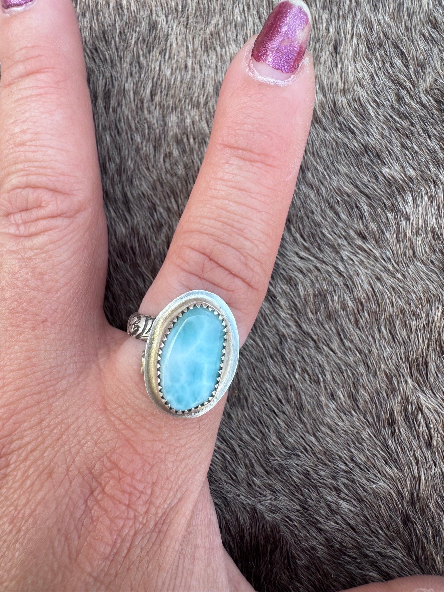 Handmade Sterling Silver & Larimar Adjustable Ring by Roaming Buffalo