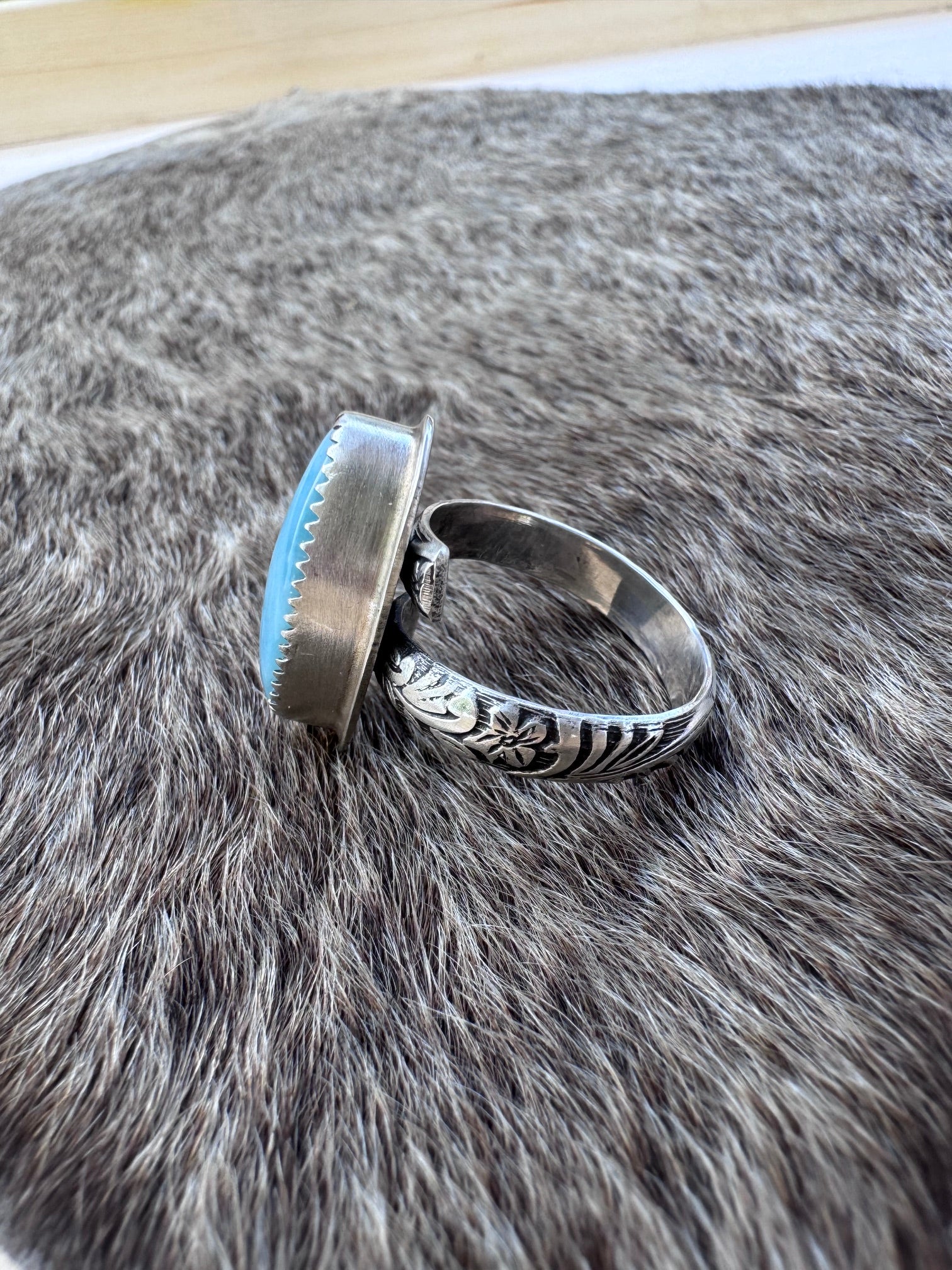 Handmade Sterling Silver & Larimar Adjustable Ring by Roaming Buffalo