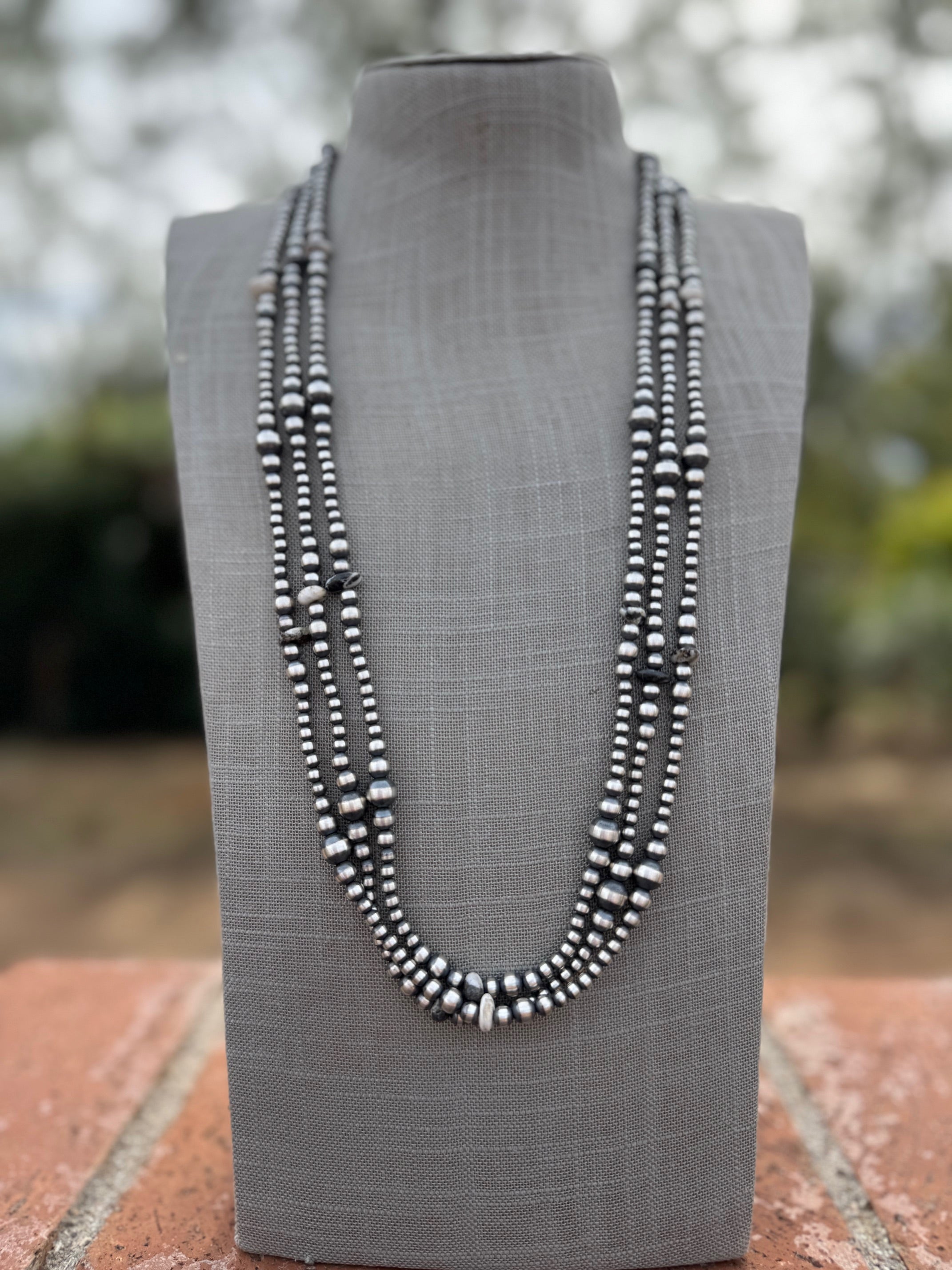 Handcrafted Sterling Silver & White Buffalo 4-8mm Beaded Necklace 30"