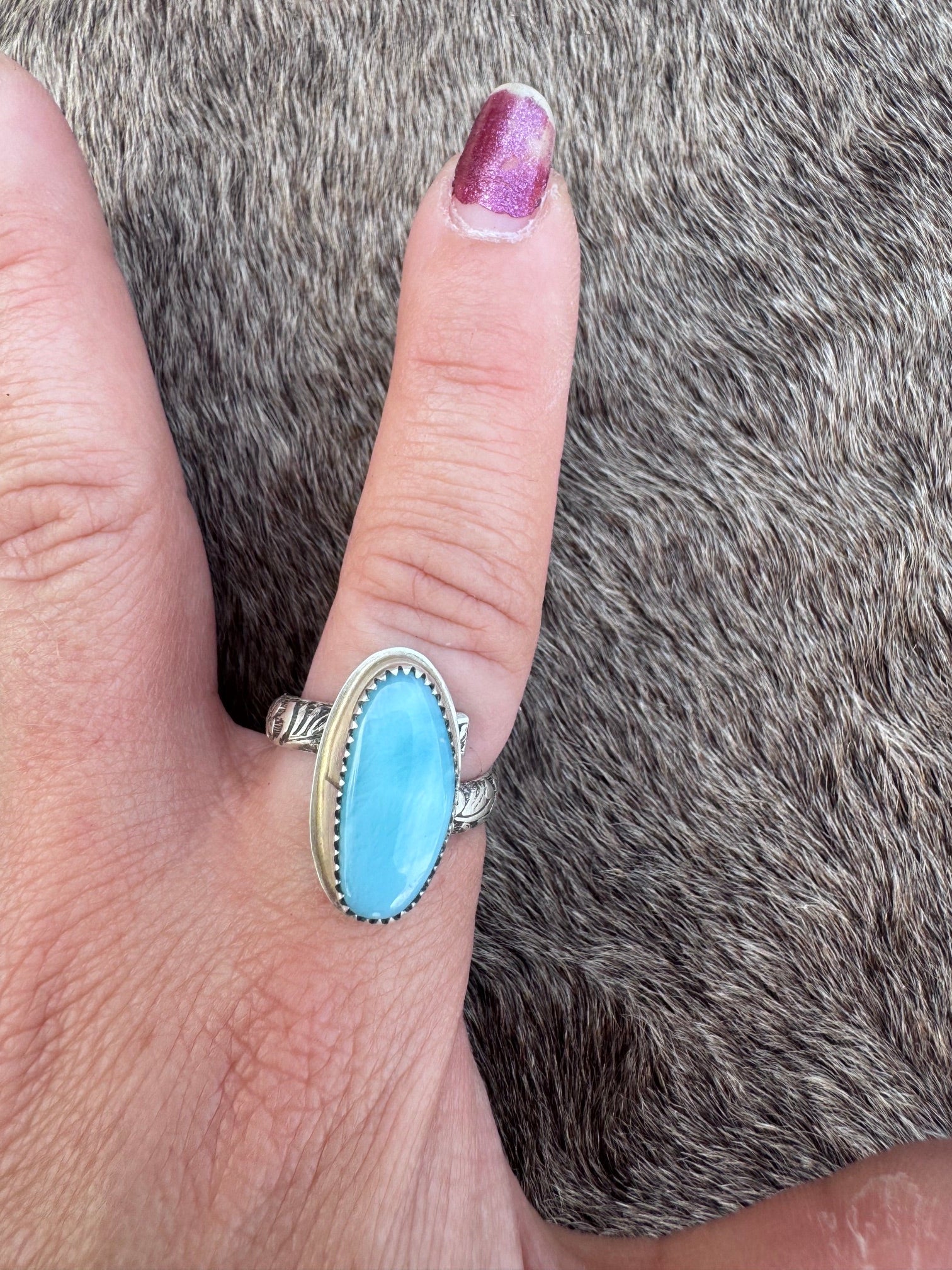 Handmade Sterling Silver & Larimar Adjustable Ring by Roaming Buffalo