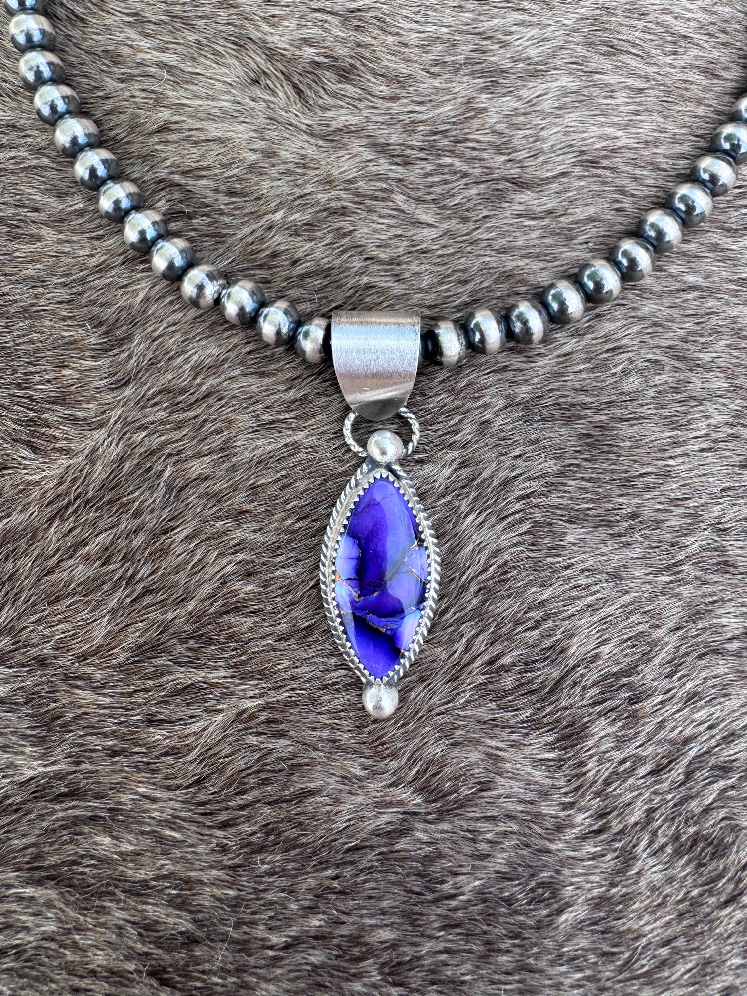 Handmade Sterling Silver Purple Mojave Ball Pendant by Roaming Buffalo