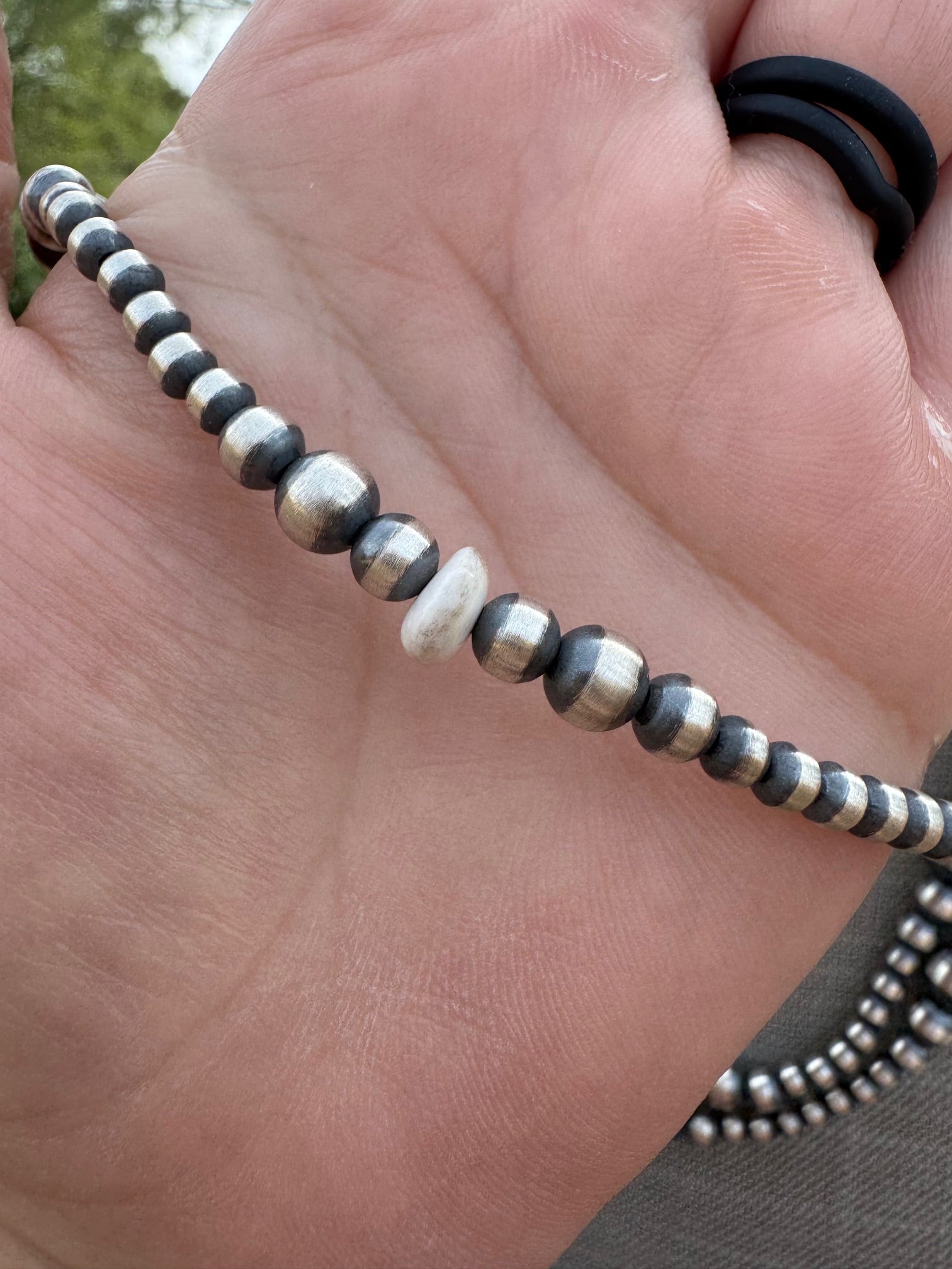 Handcrafted Sterling Silver & White Buffalo 4-8mm Beaded Necklace 30"