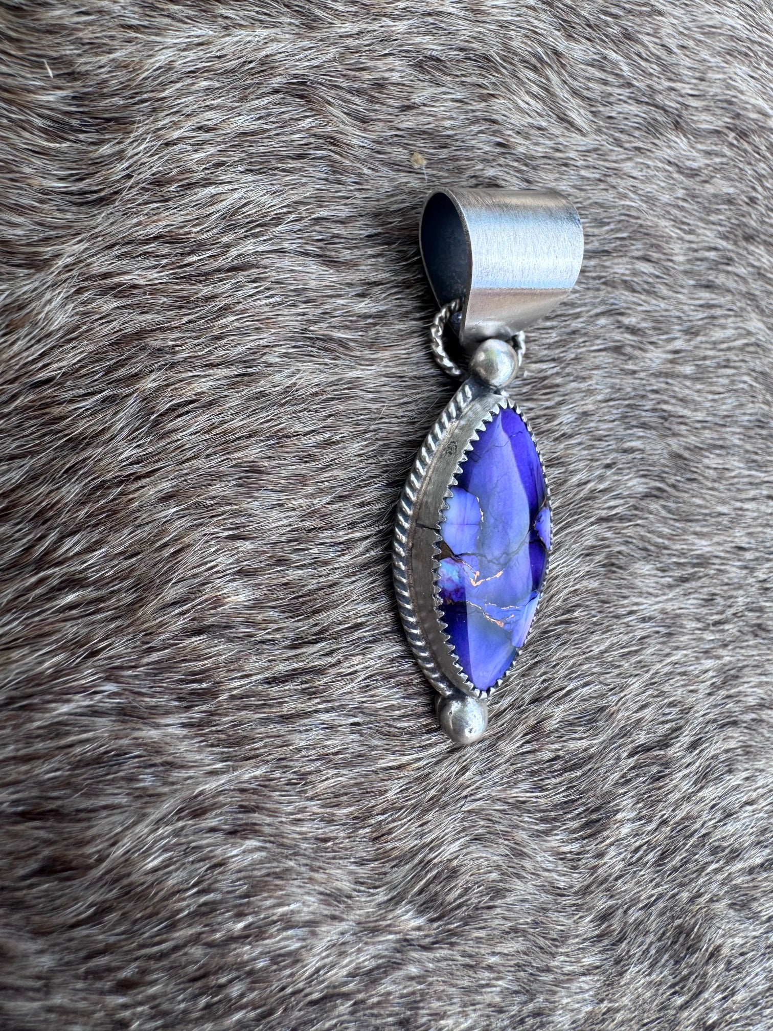 Handmade Sterling Silver Purple Mojave Ball Pendant by Roaming Buffalo