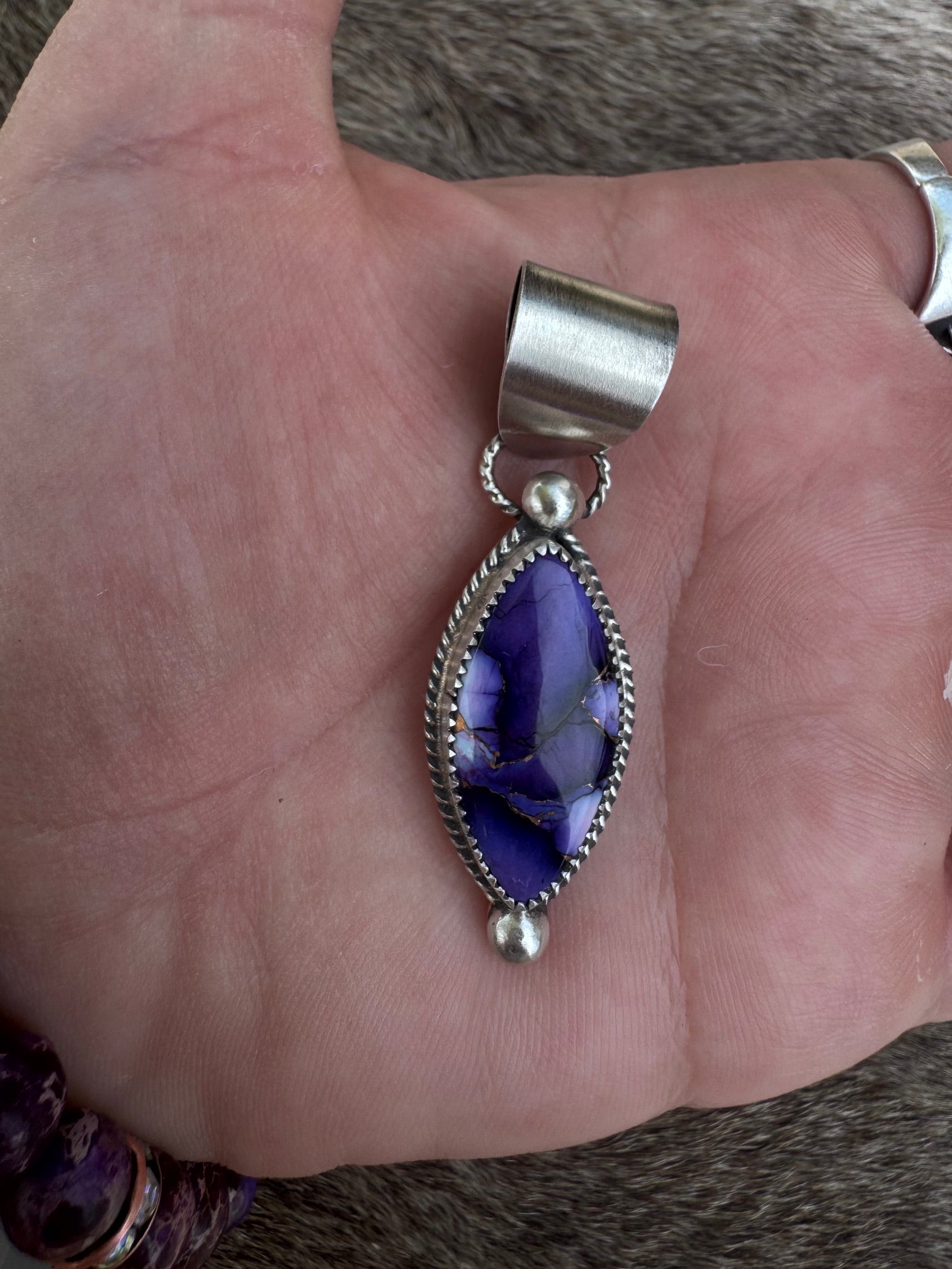Handmade Sterling Silver Purple Mojave Ball Pendant by Roaming Buffalo